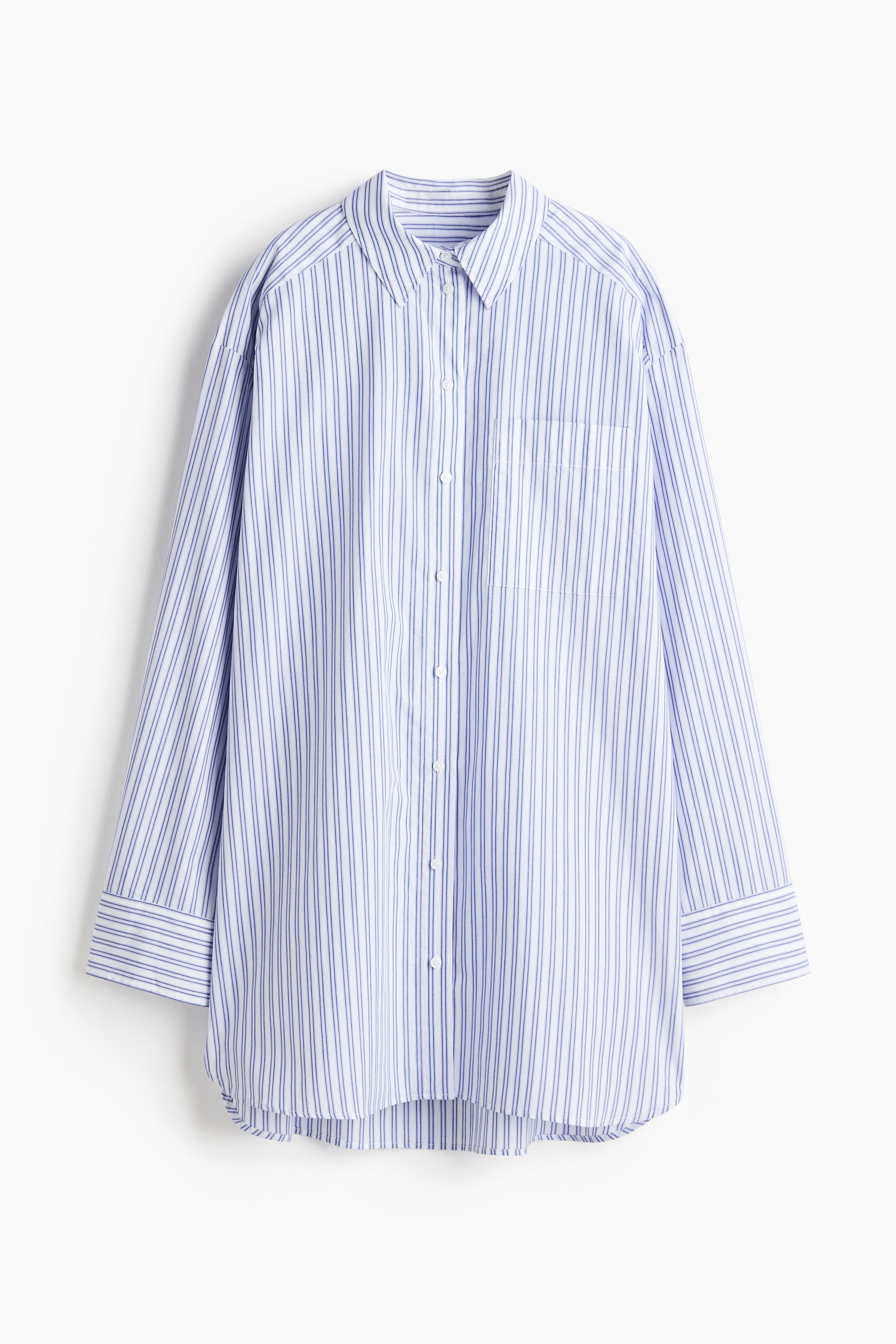 Cotton Nightshirt - White/Blue stripe