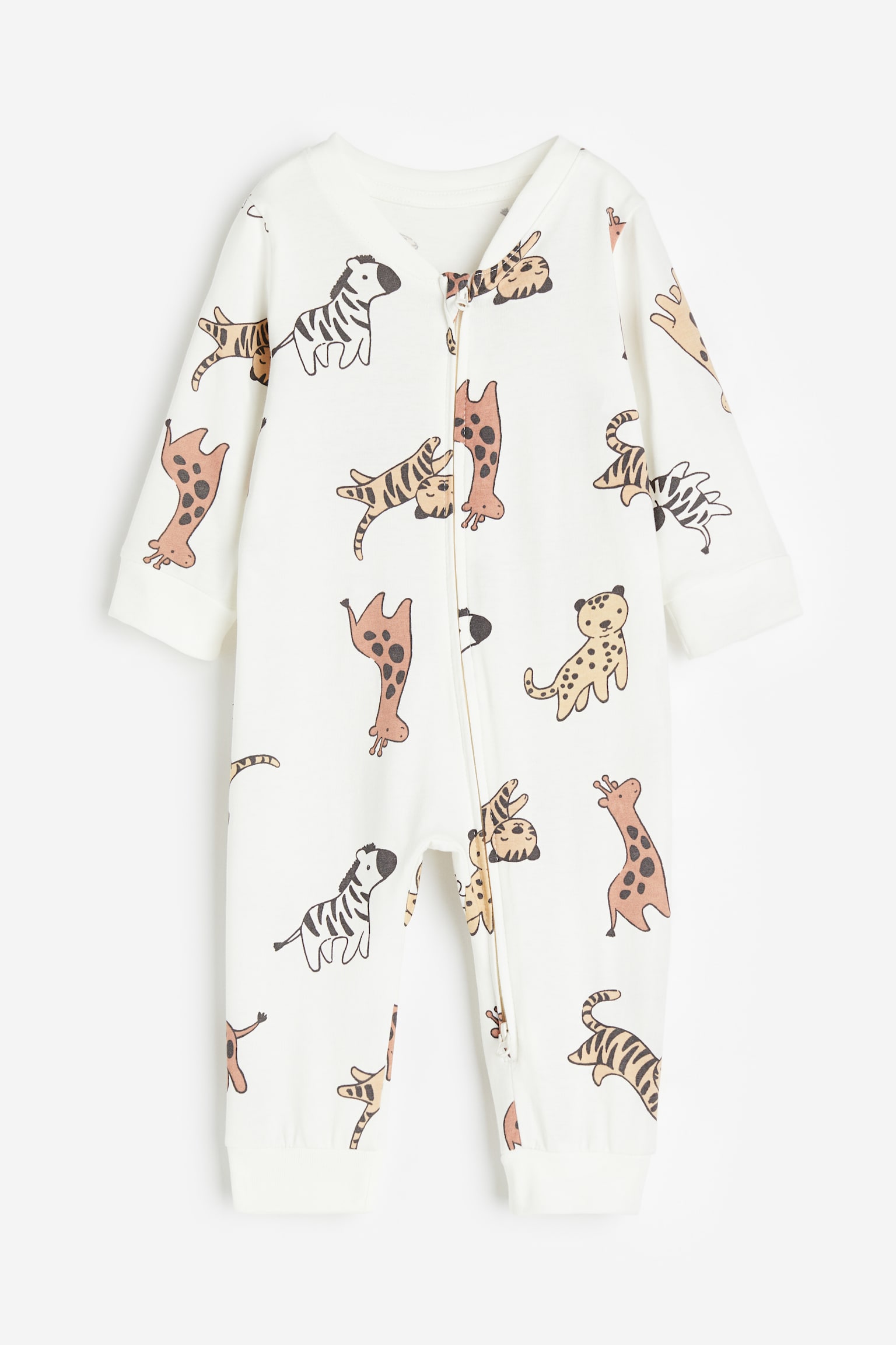 Zip Up Sleepsuit - White/Animals - 1