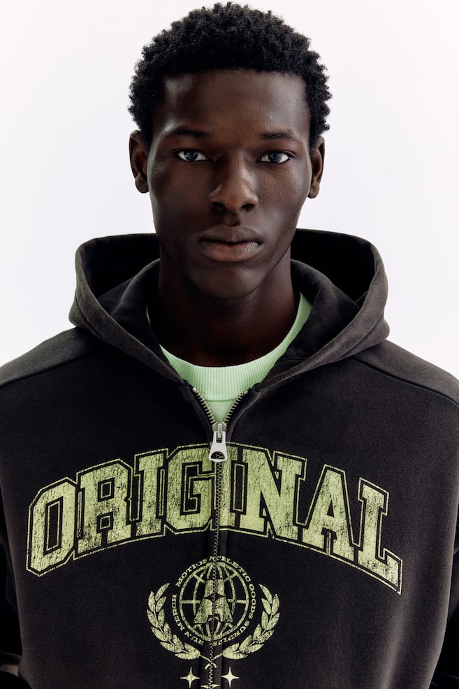 Oversized Printed Hooded Jacket - Black/Original - 1