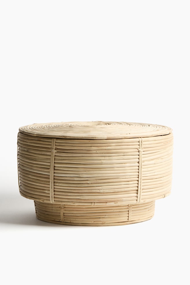 Low Rattan Storage Basket - Light beige - 1