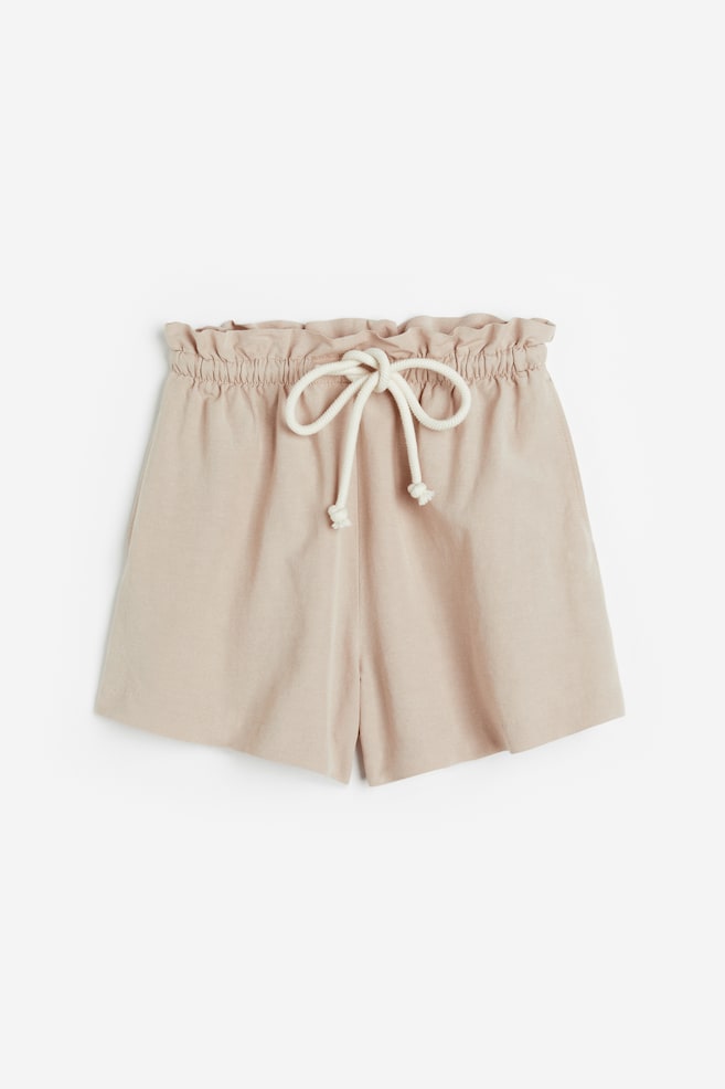 Linen-blend paper bag shorts - Beige/White - 2