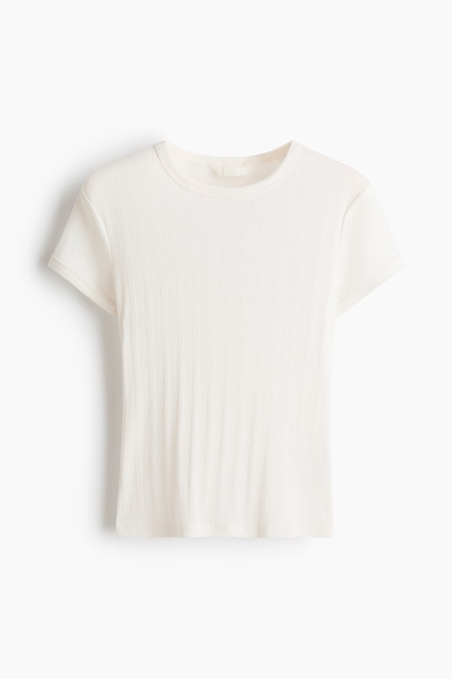 Pointelle-Knit T-Shirt - White/Light gray melange - 1
