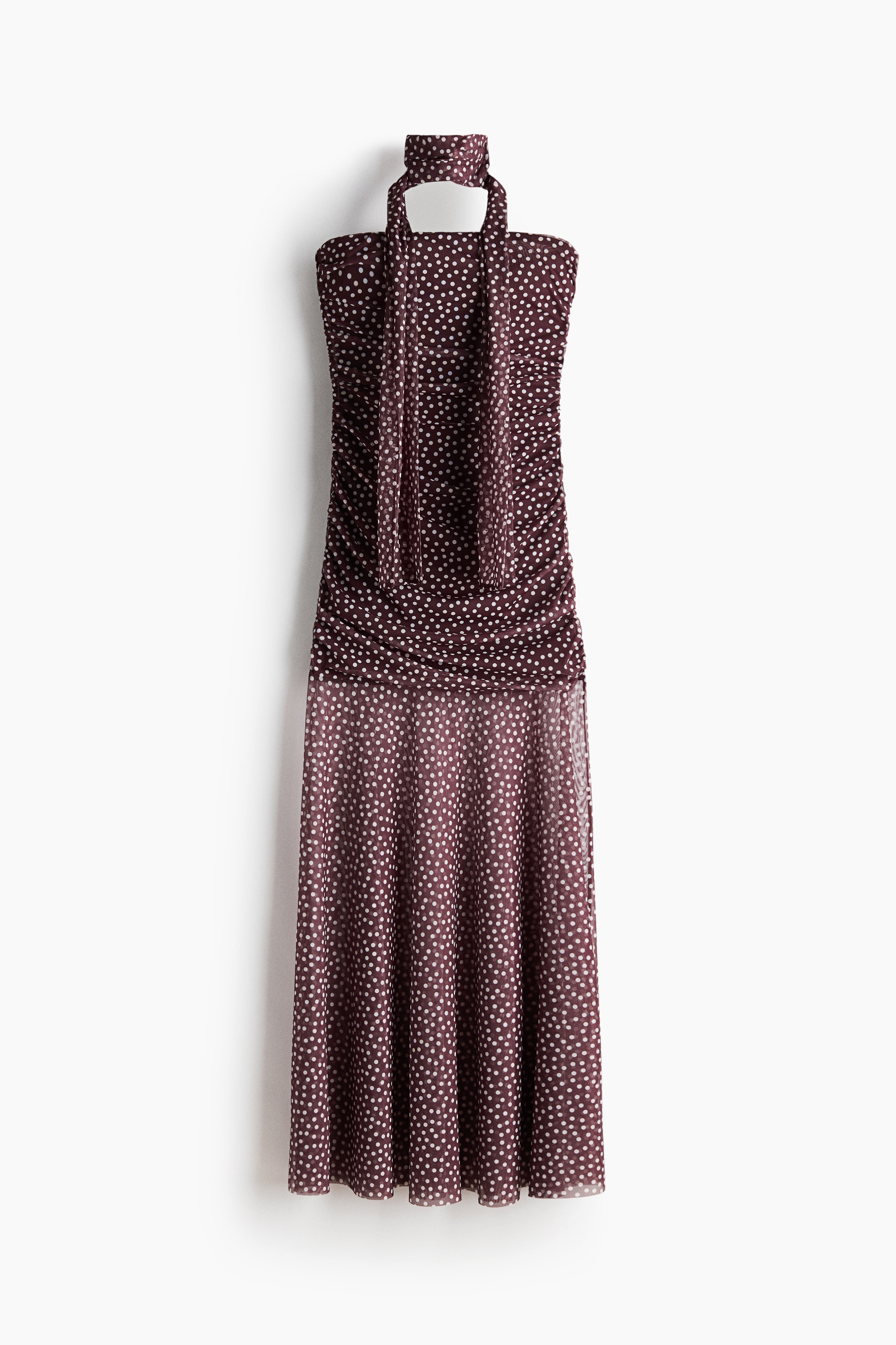 Draped Mesh Dress - Dark brown/dotted