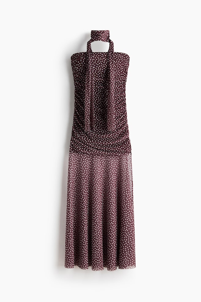 Drapiertes Meshkleid - Dunkelbraun/Gepunktet - 1