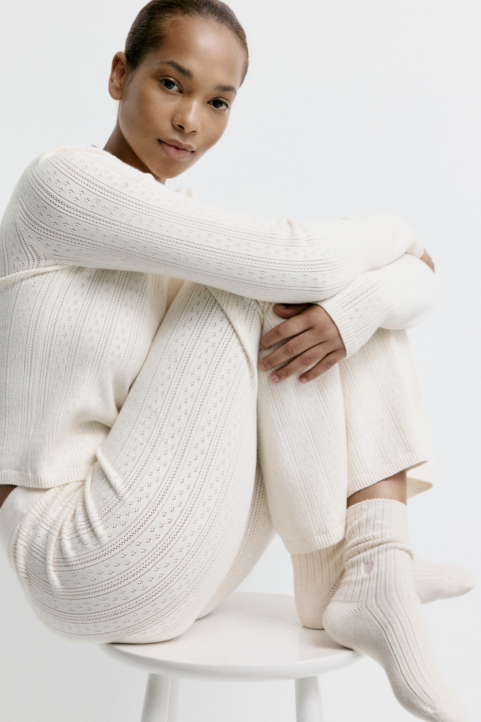 Rib-knit socks - Cream - 1