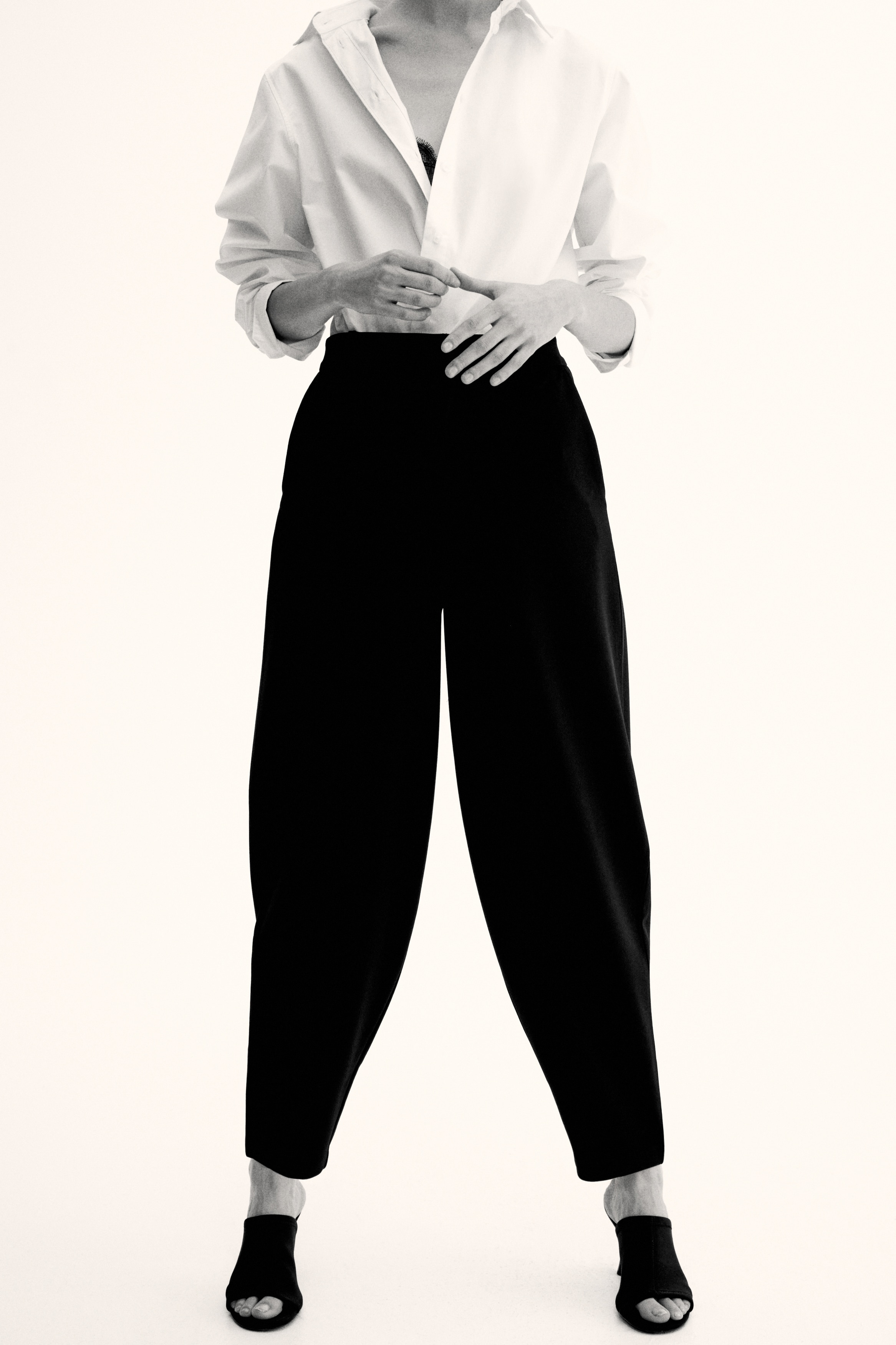 Tricot barrel-leg broek - Zwart/Donkerbruin