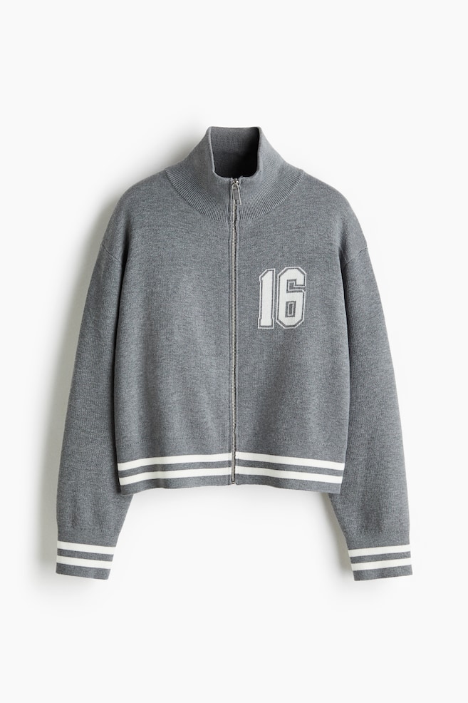 Zip-through cardigan - Grey/16/Dark beige/Colour block - 1