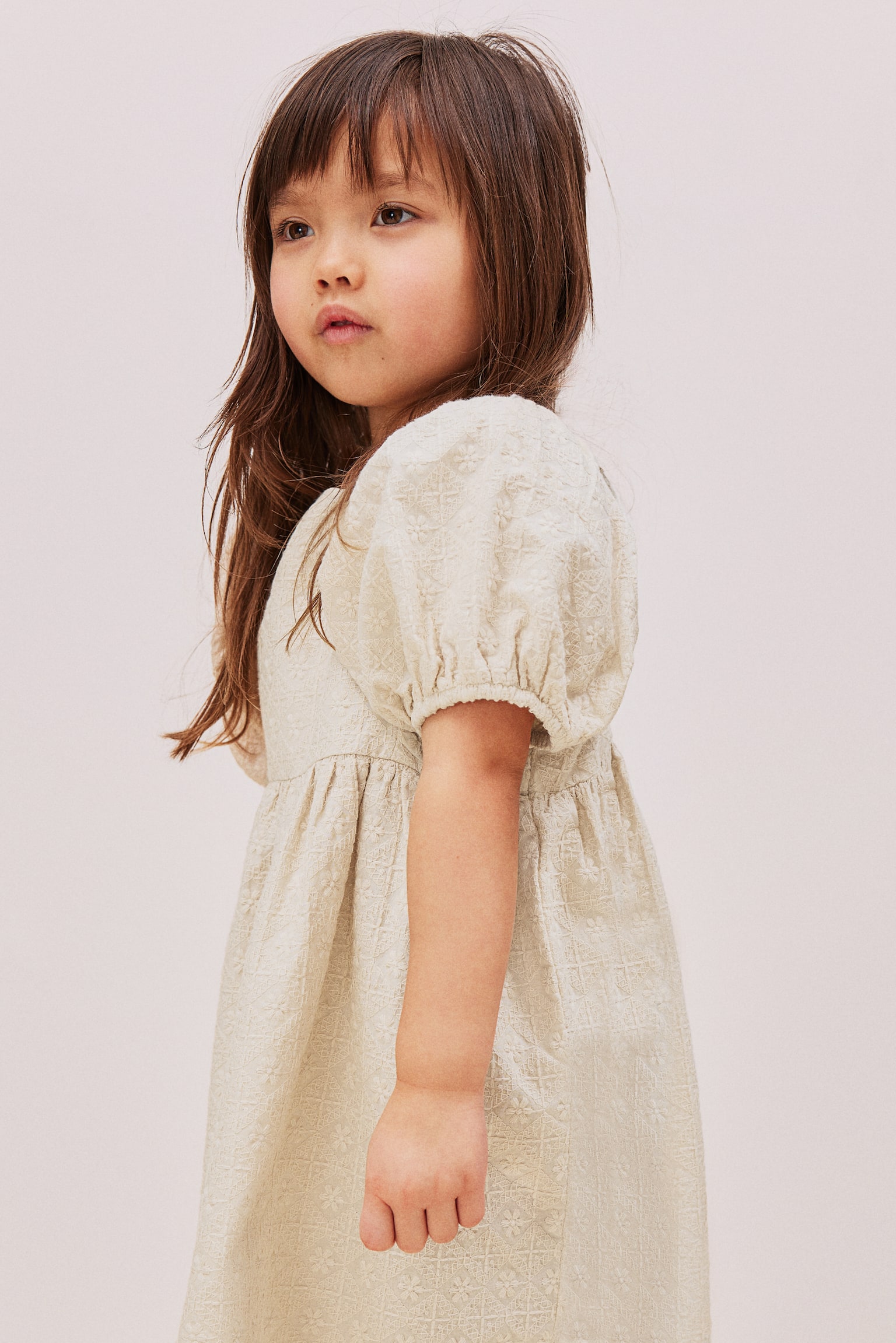 Embroidered Cotton Dress - Light beige - 6