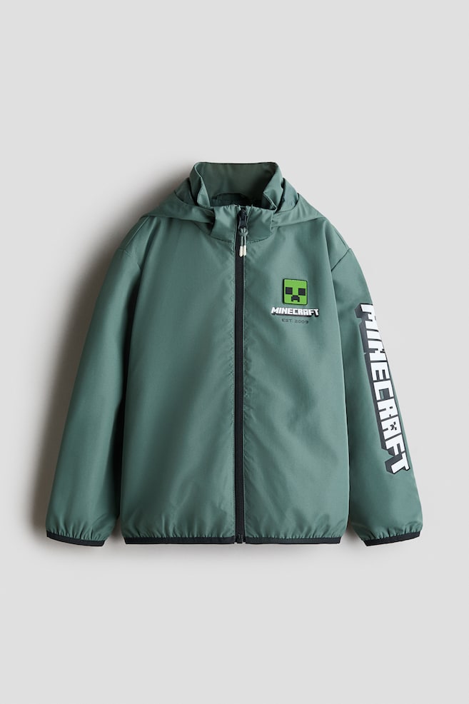 Hooded Motif Windbreaker with Motif - Dark dusty green/Minecraft/Dark blue/Marvel - 1