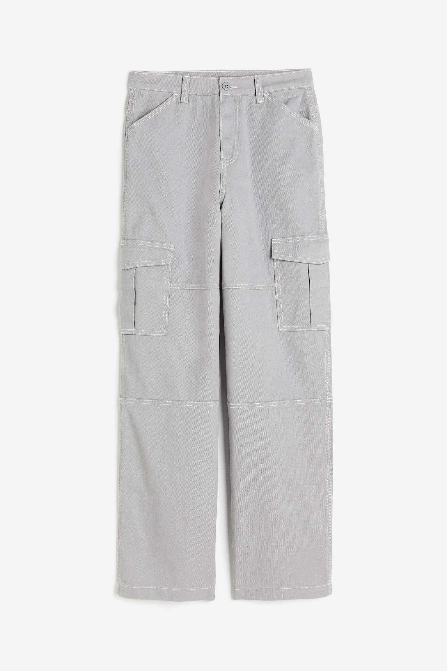 Quần dài túi hộp vải dệt chéo - Màu xám nhạt - 1