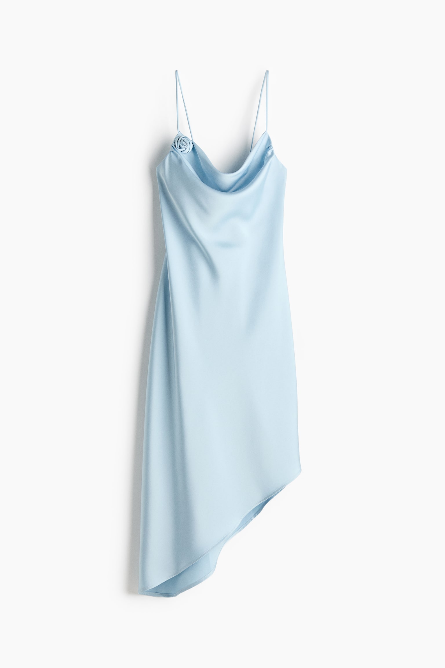 Asymmetric satin dress - Azul claro/Beige claro/Lunares