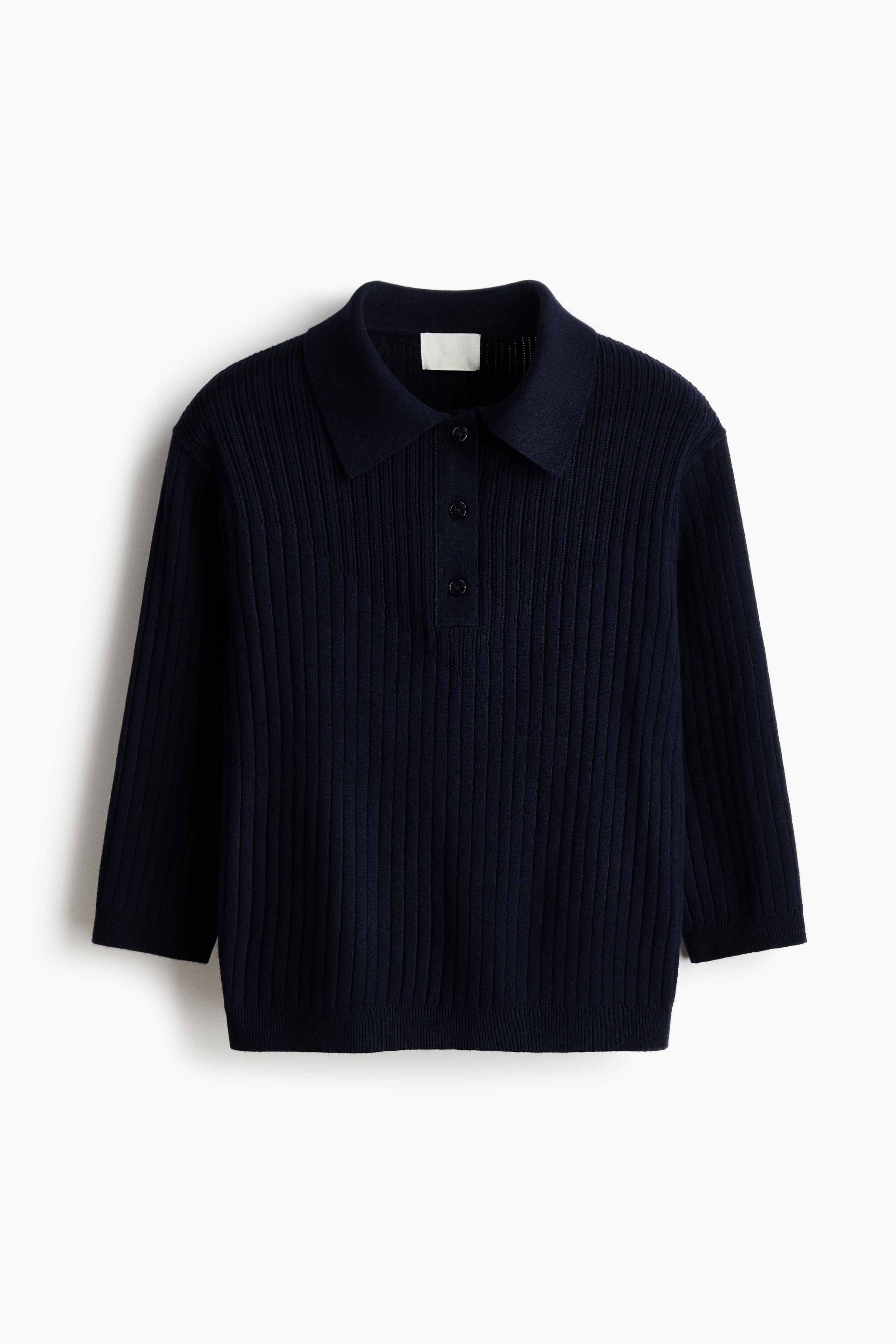 Camisola em malha canelada - Azul marinho/Bege escuro