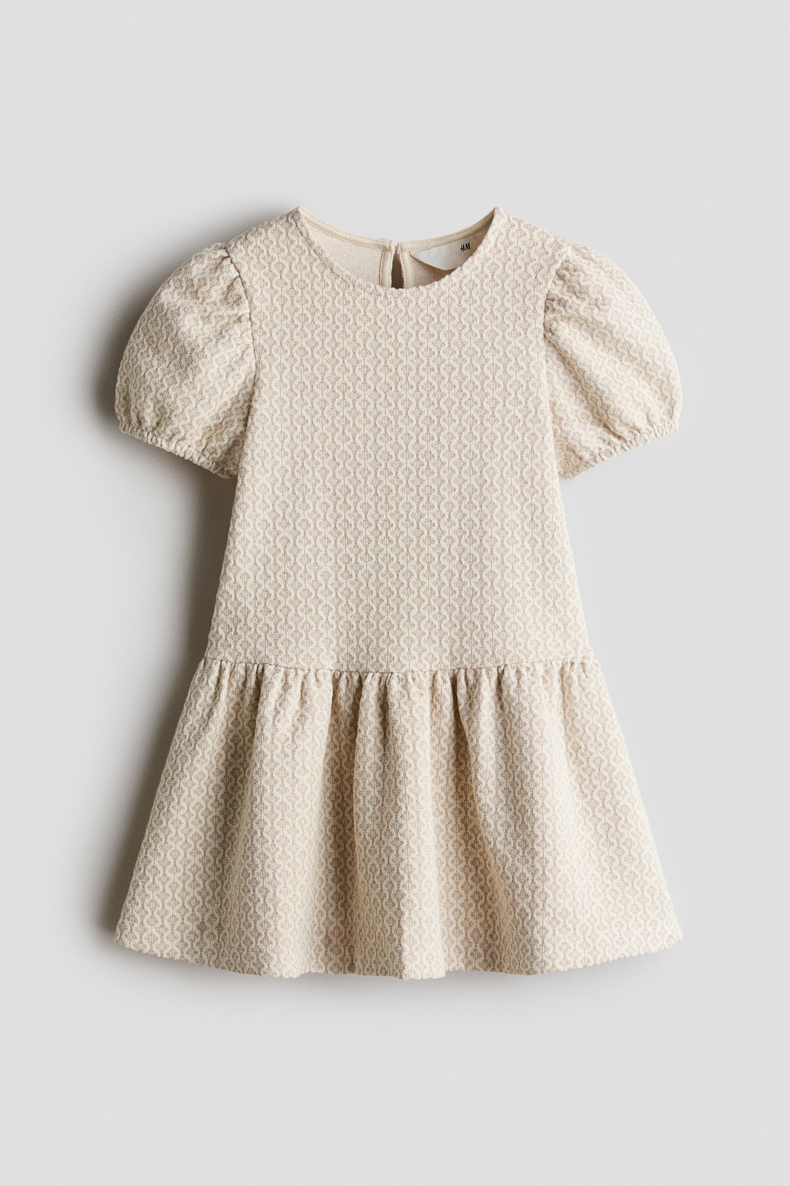 Детское платье H&M Puff-Sleeved Jacquard Jersey, цвет: Бежевый — фото 1