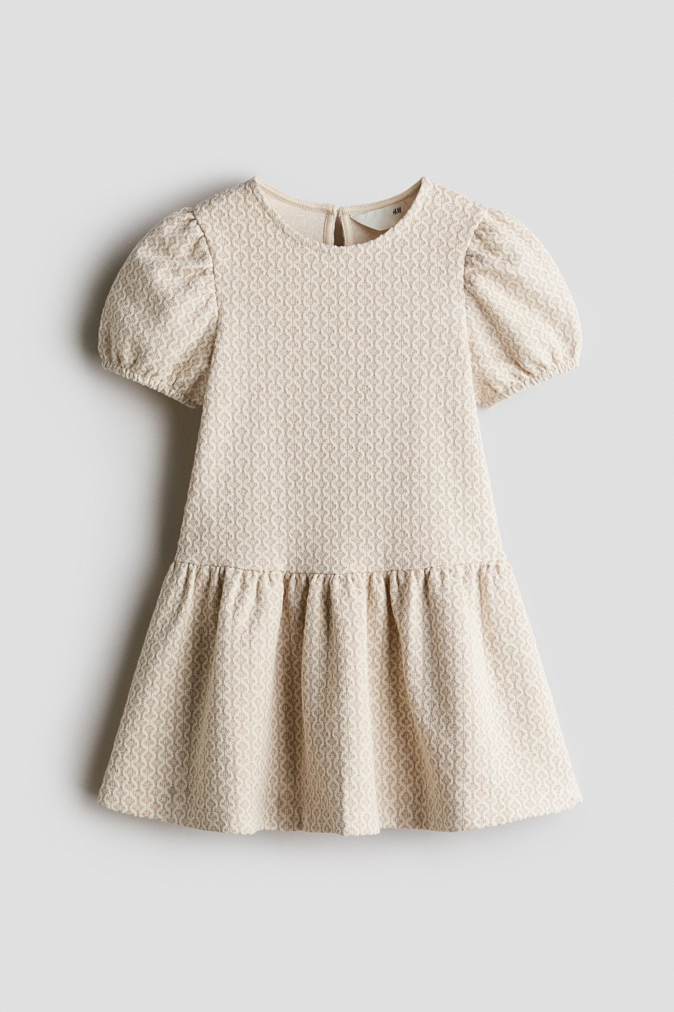 Ver imagen más grande: Vestido de punto jacquard con manga abullonada - Beige/Estampado - NIÑOS | H&M ES 1