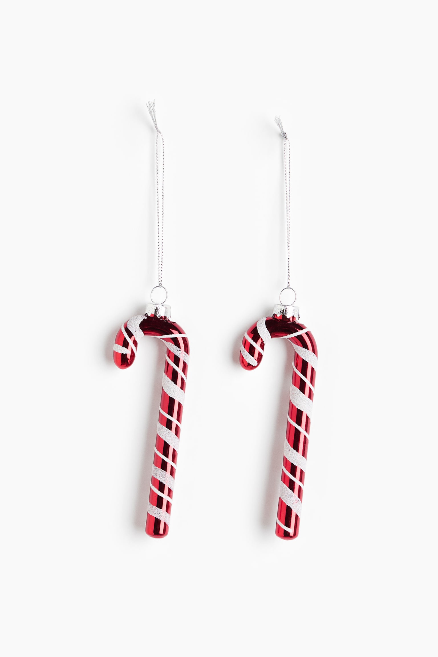 2er-Pack Weihnachtsschmuck aus Glas - Rot/Zuckerstangen