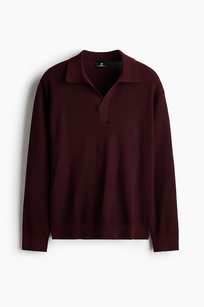 Relaxed-Fit Knit Polo Shirt - Dark red/Black - 1