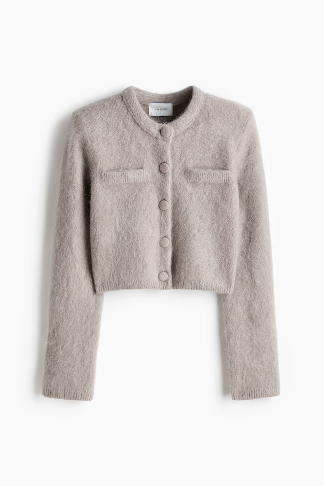 Mohair-blend shoulder-pad cardigan - Light greige/Bright red/Dusty brown - 1