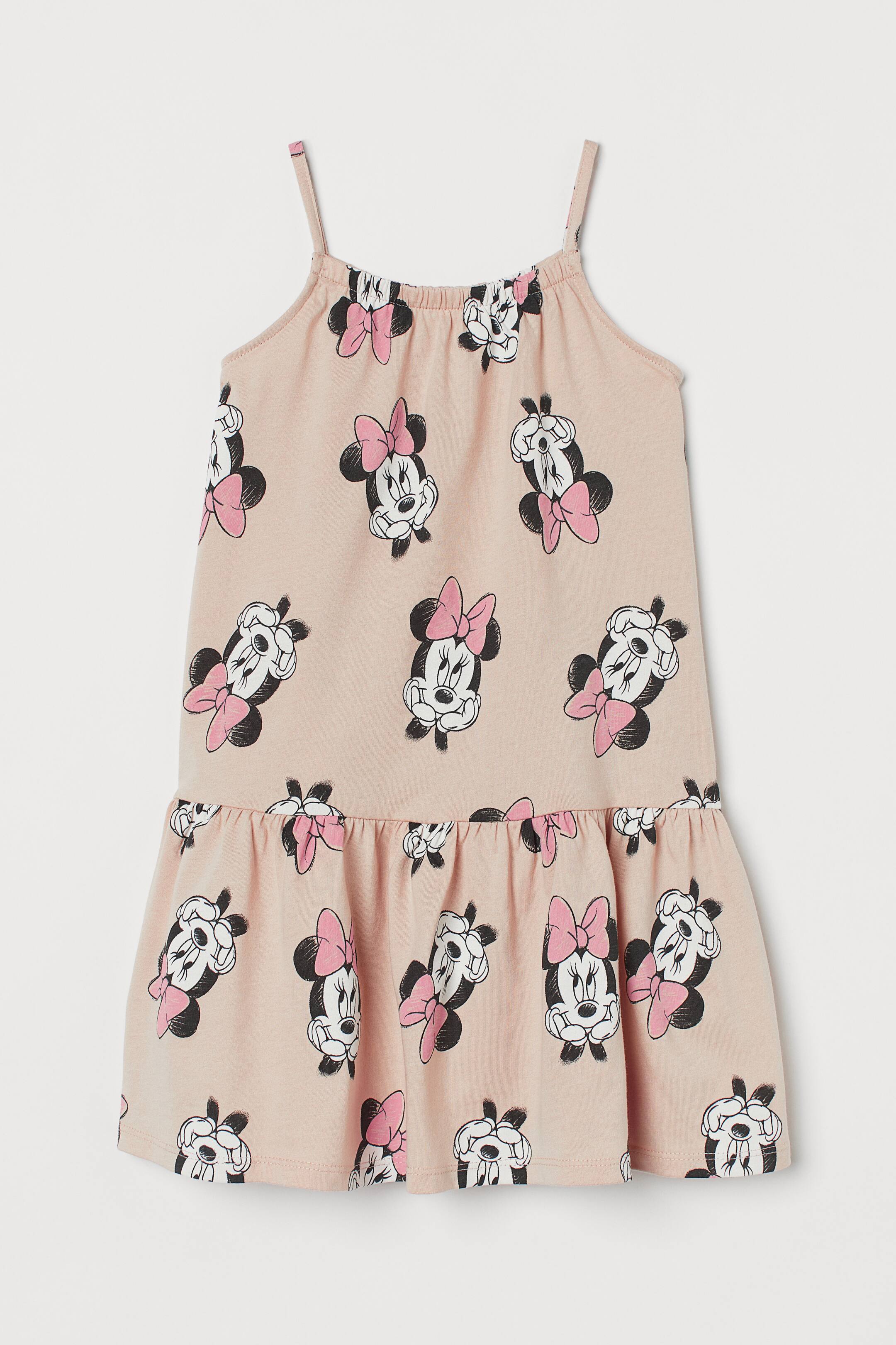 Printed Dress - Sleeveless - Knee-length - Light beige/Minnie 