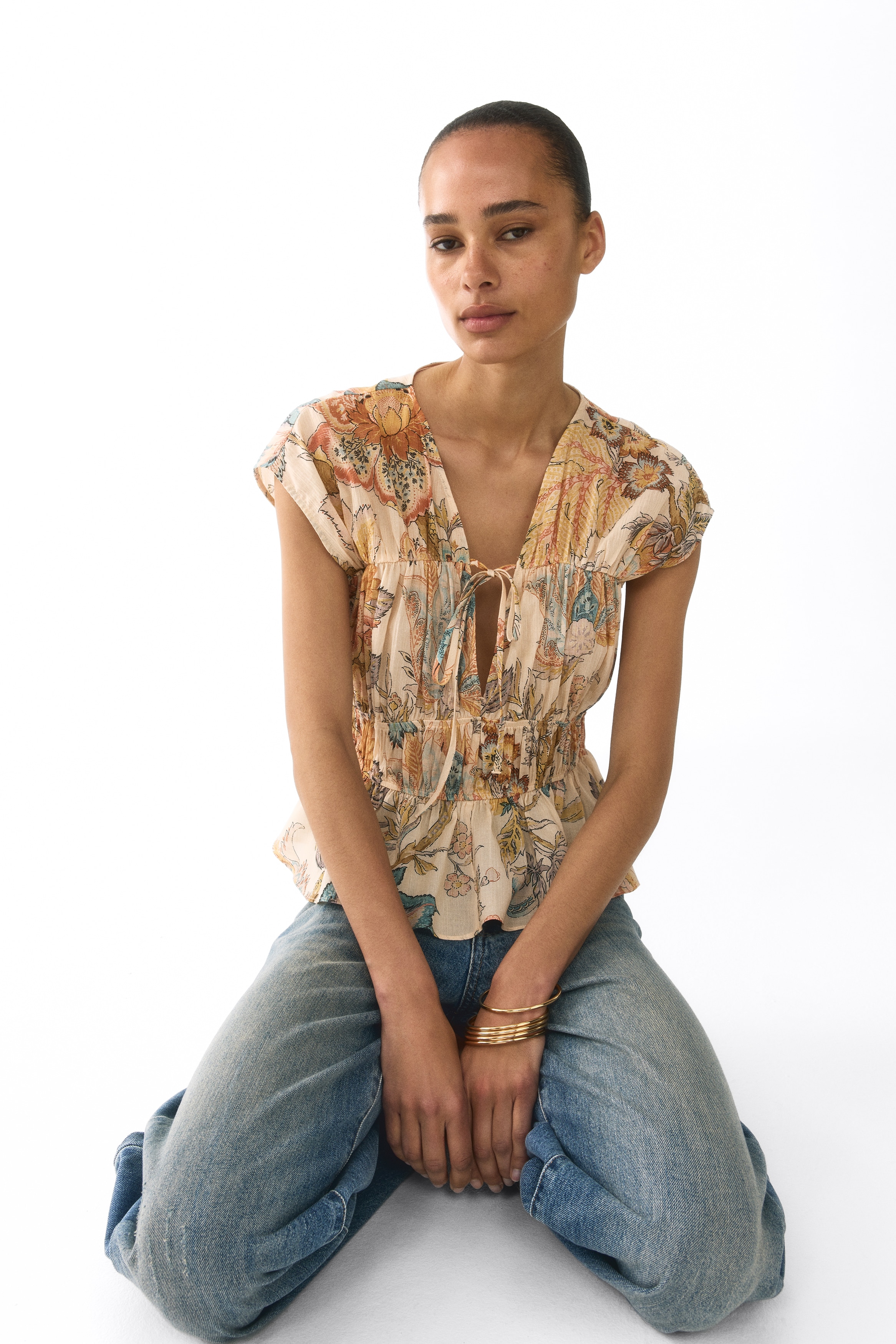 Ruched cotton blouseModel