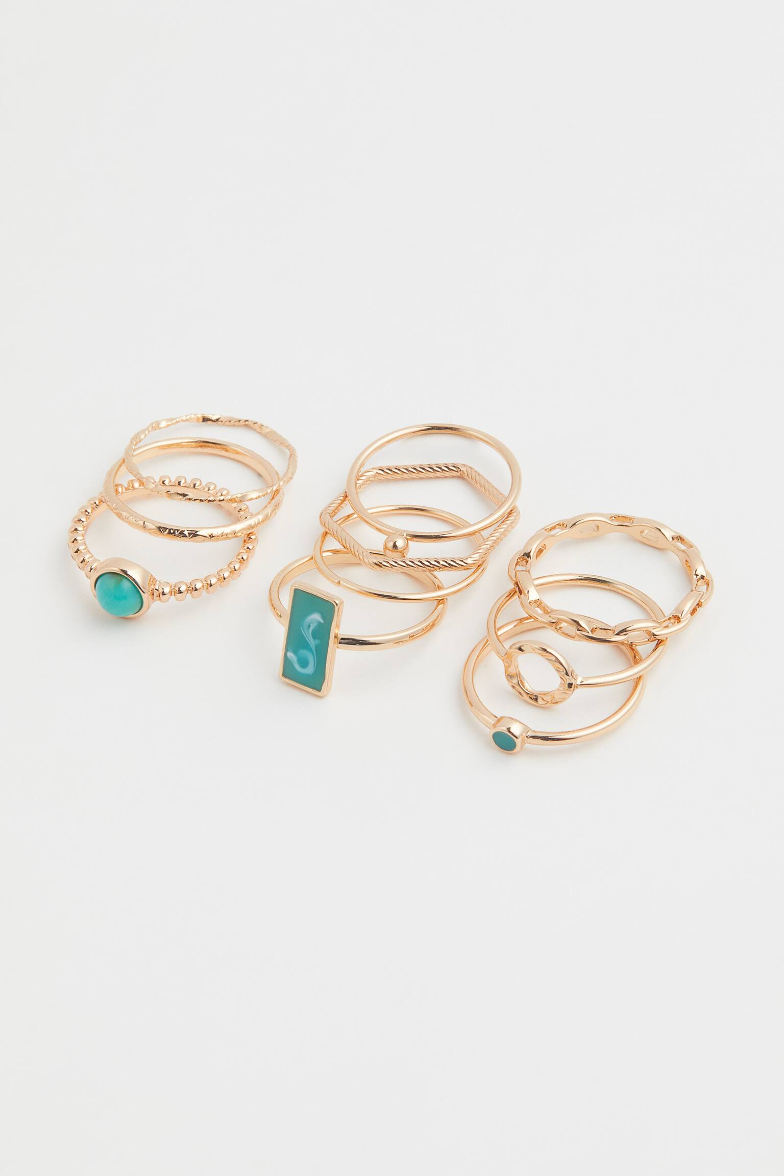 10-pack Rings - Gold colour/Turquoise - 1