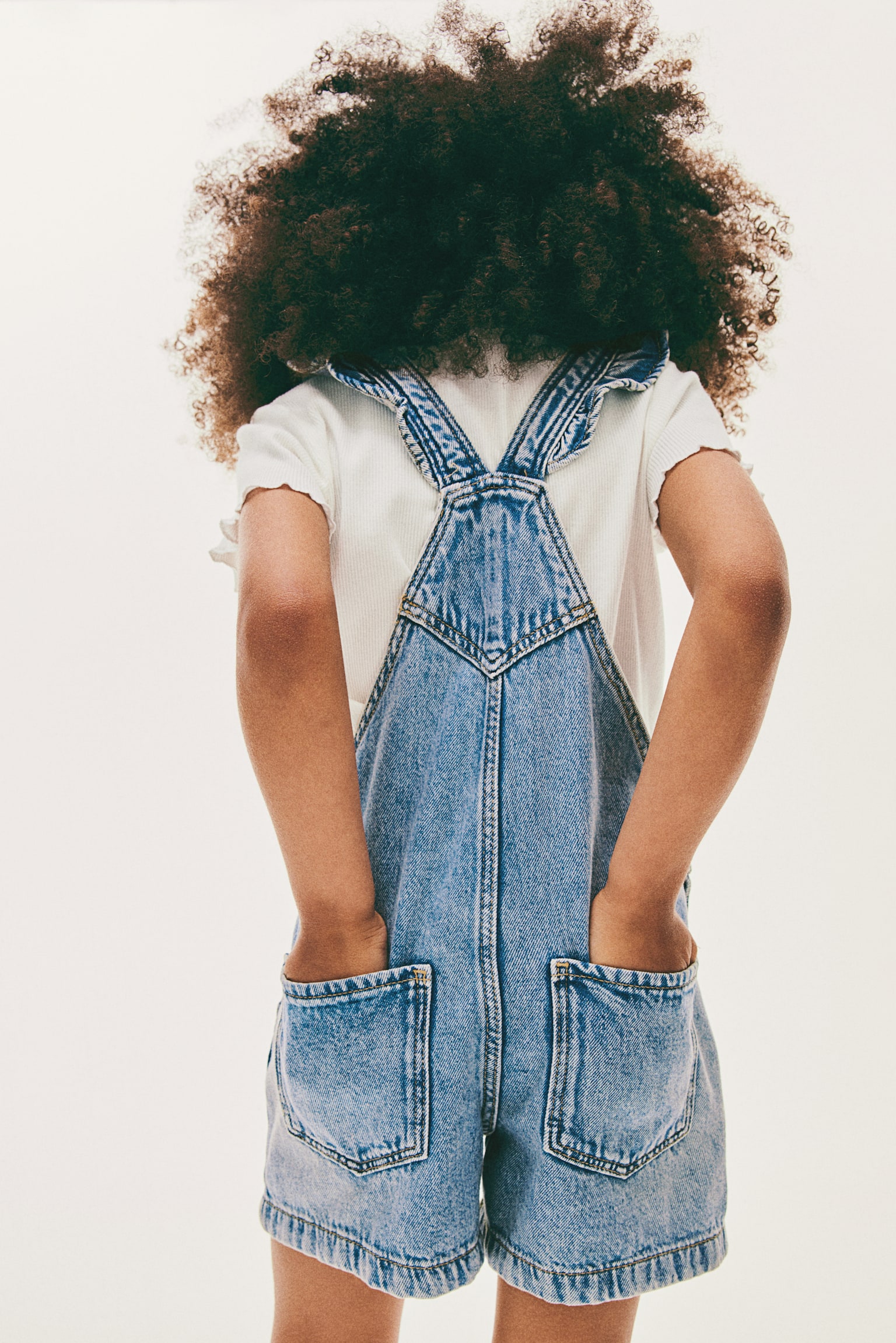 Denim dungaree shorts - Light denim blue - 3