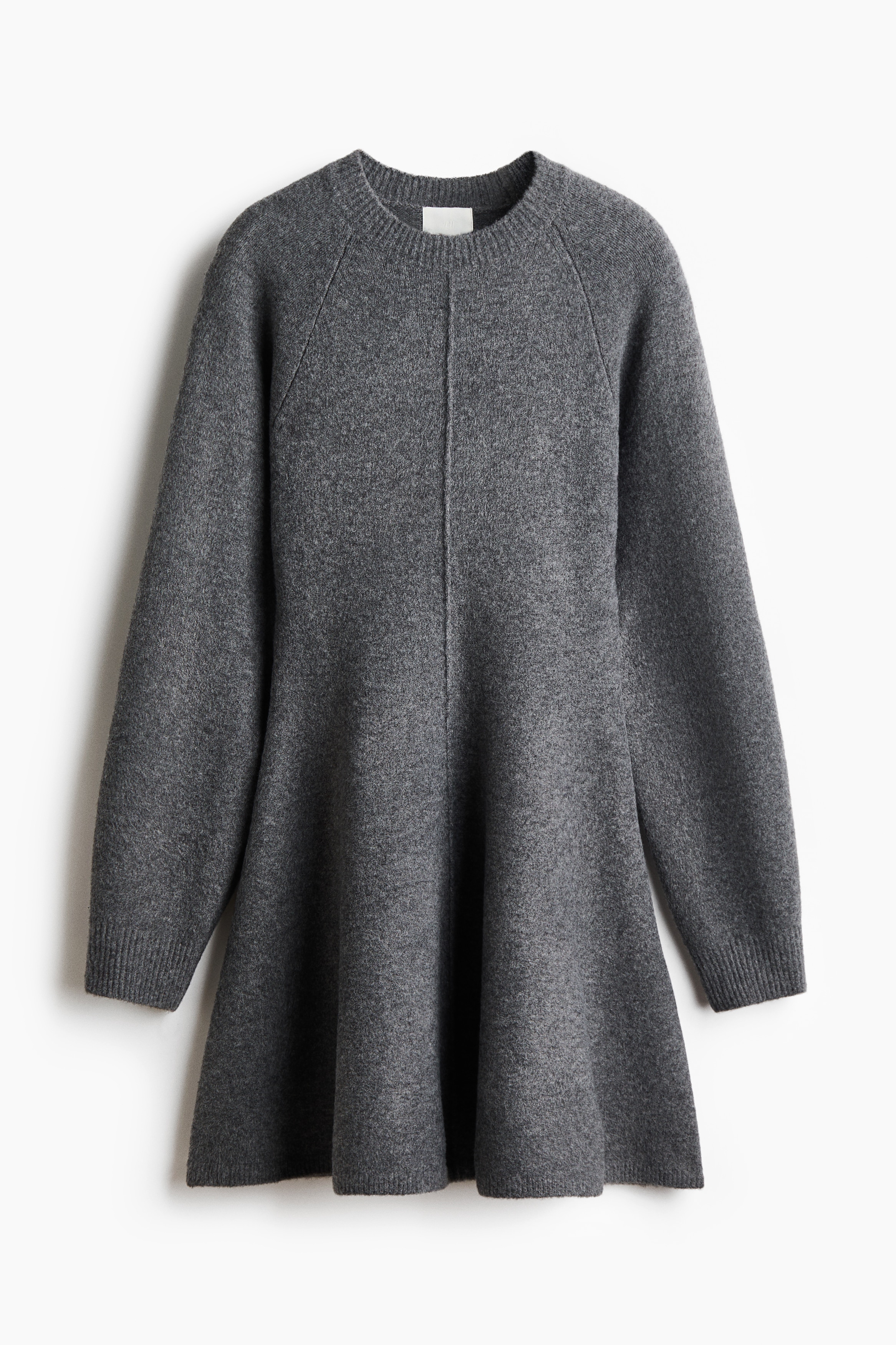 Gebreide jurk met uitlopende rok - Donkergrijs gemêleerd/Dusty beige