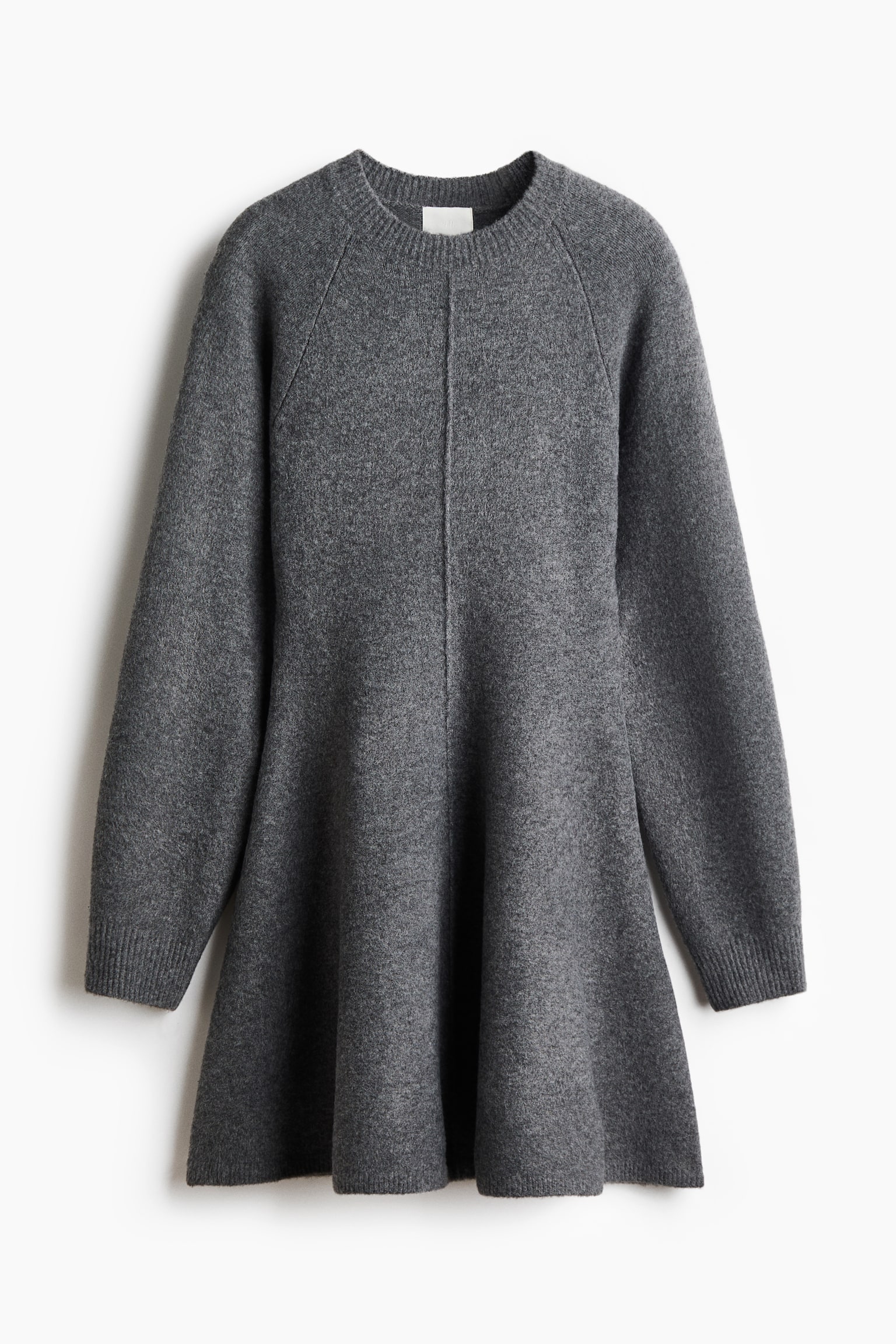 Robe en maille avec jupe évasée - Gris foncé chiné/Beige ancien/Jaune clair - 1