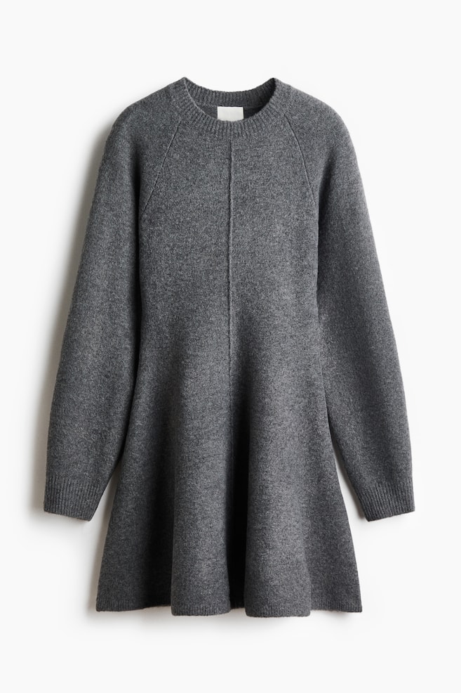 Knitted flared-skirt dress - Dark grey marl/Dusty beige - 1