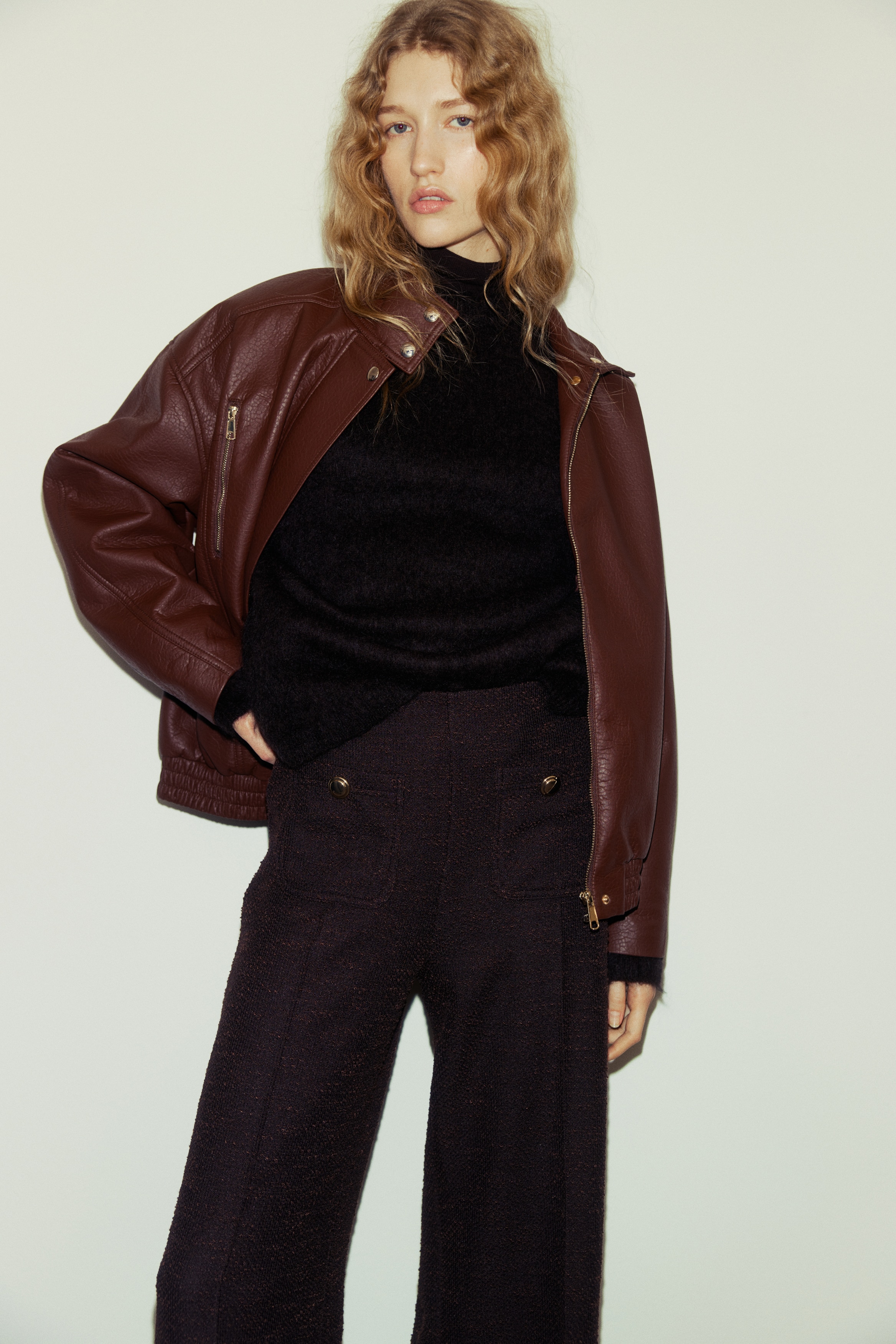 Broek met rechte pijpen - Donkerbruin/Zwart gemêleerd/Zwart