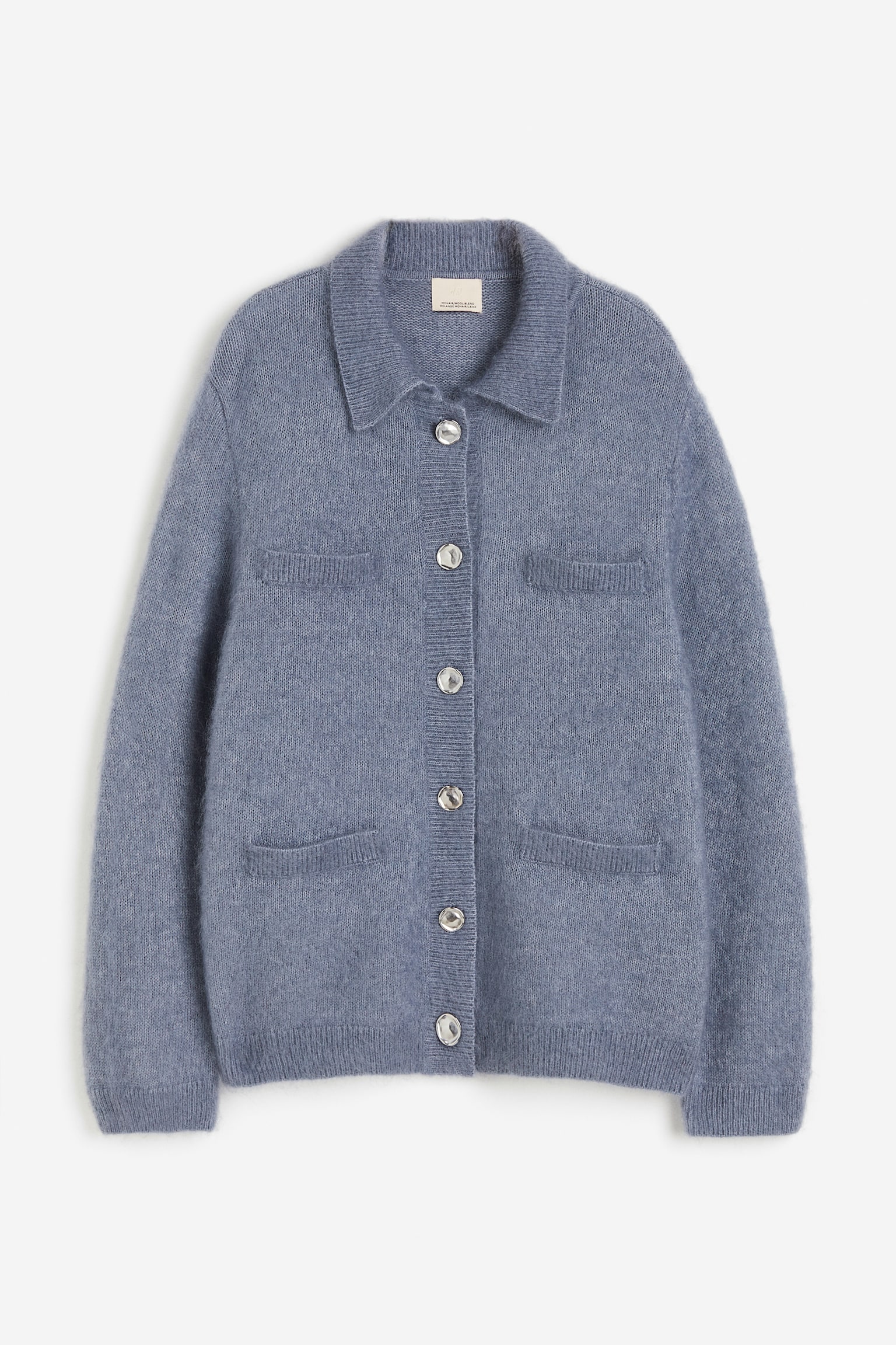 Mohair-blend collared cardigan - Pigeon blue/Cream - 2