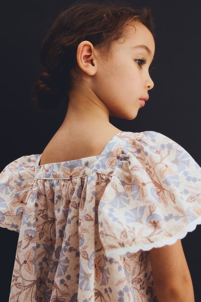 Robe trapèze en coton-Beige clair/fleuri - 4