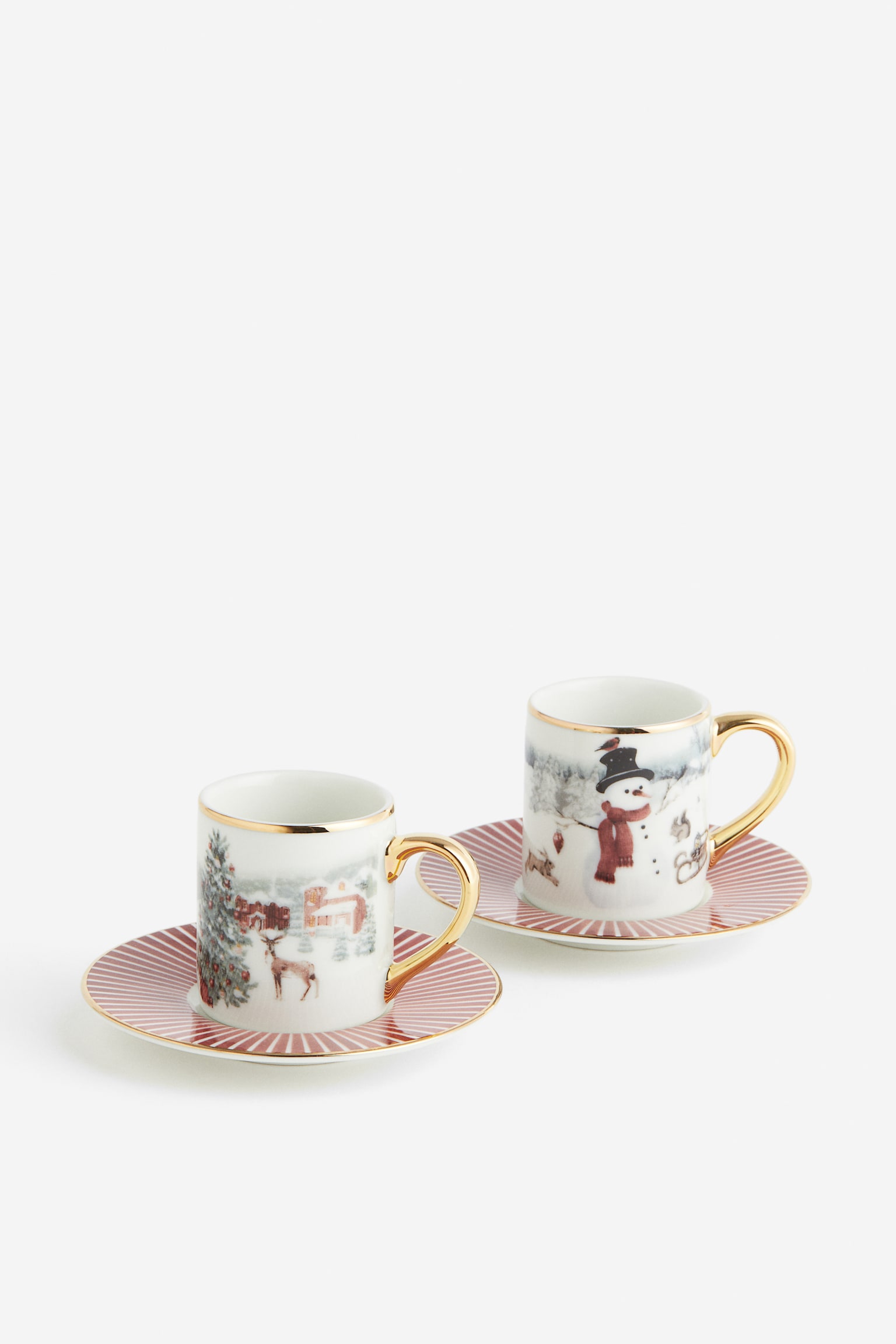 Gift-boxed 2-pack espresso cups & saucers - Red/Christmas motif/White/House - 4