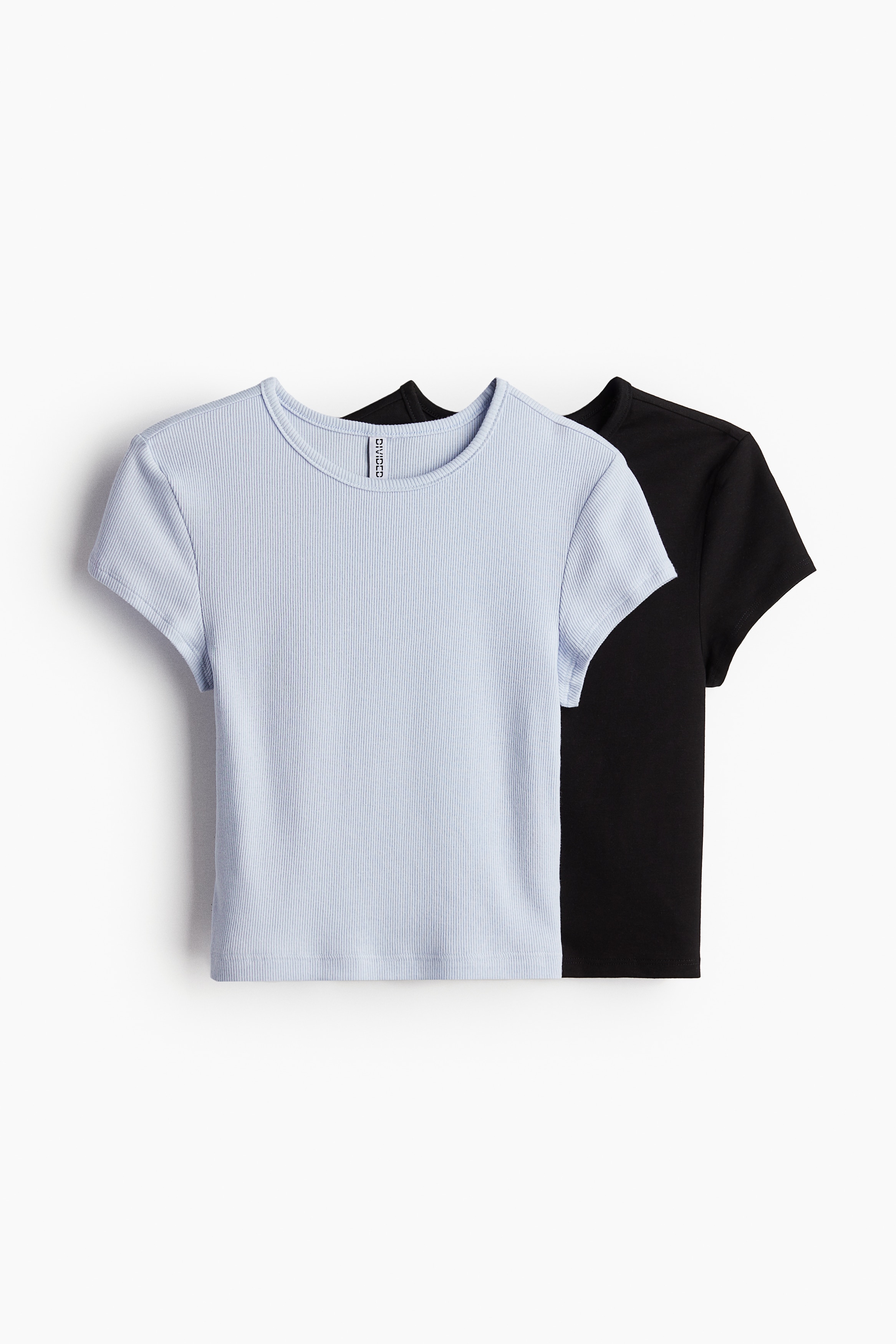 Ladies - Light blue/Black 2-pack T-shirts - Size: L  - H&M