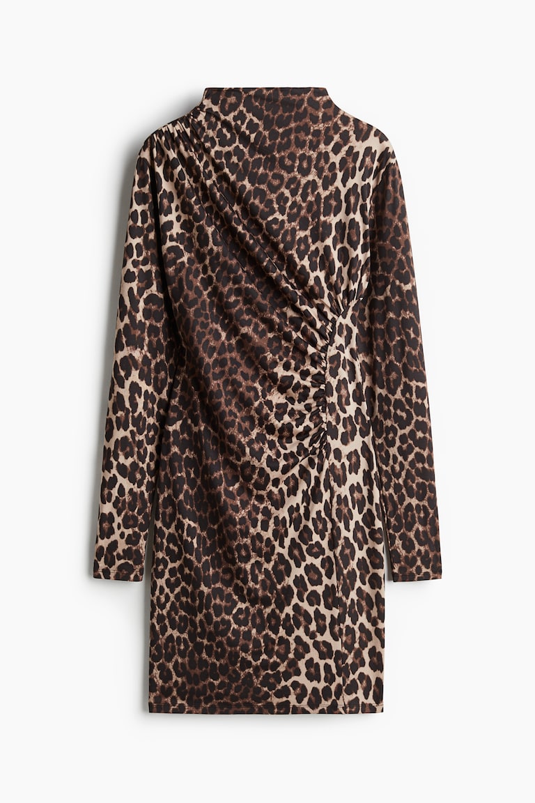Ladies - Dark Brown/Leopard Print Draped Bodycon Dress - Size: XXL - H&M Ladies - Dark Brown/Leopard Print Draped Bodycon Dress - Size: XXL - H&M
