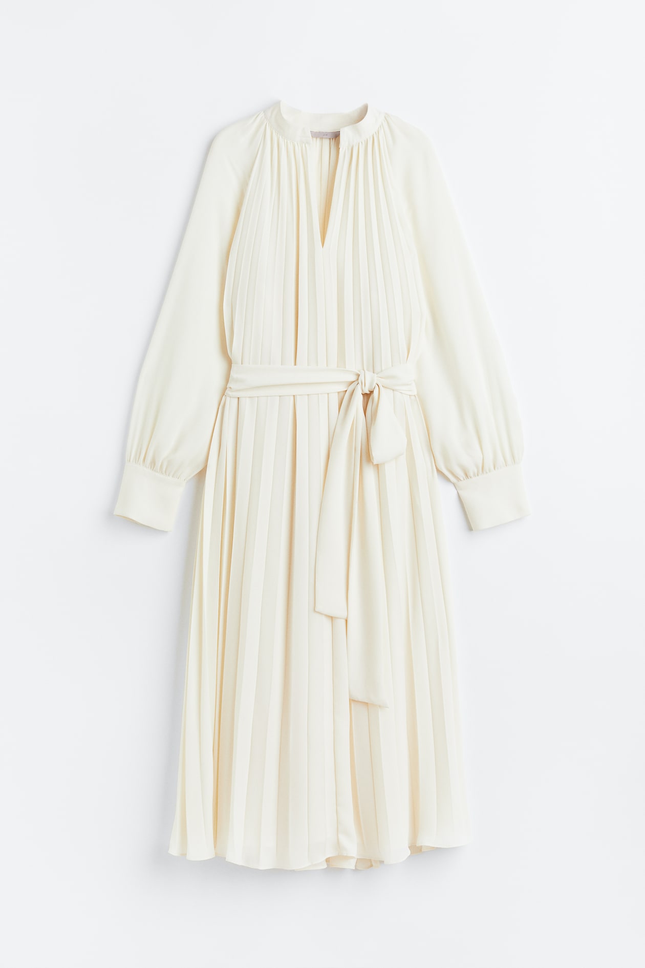 Pleated tie-belt dress Cream Ladies H&M PH