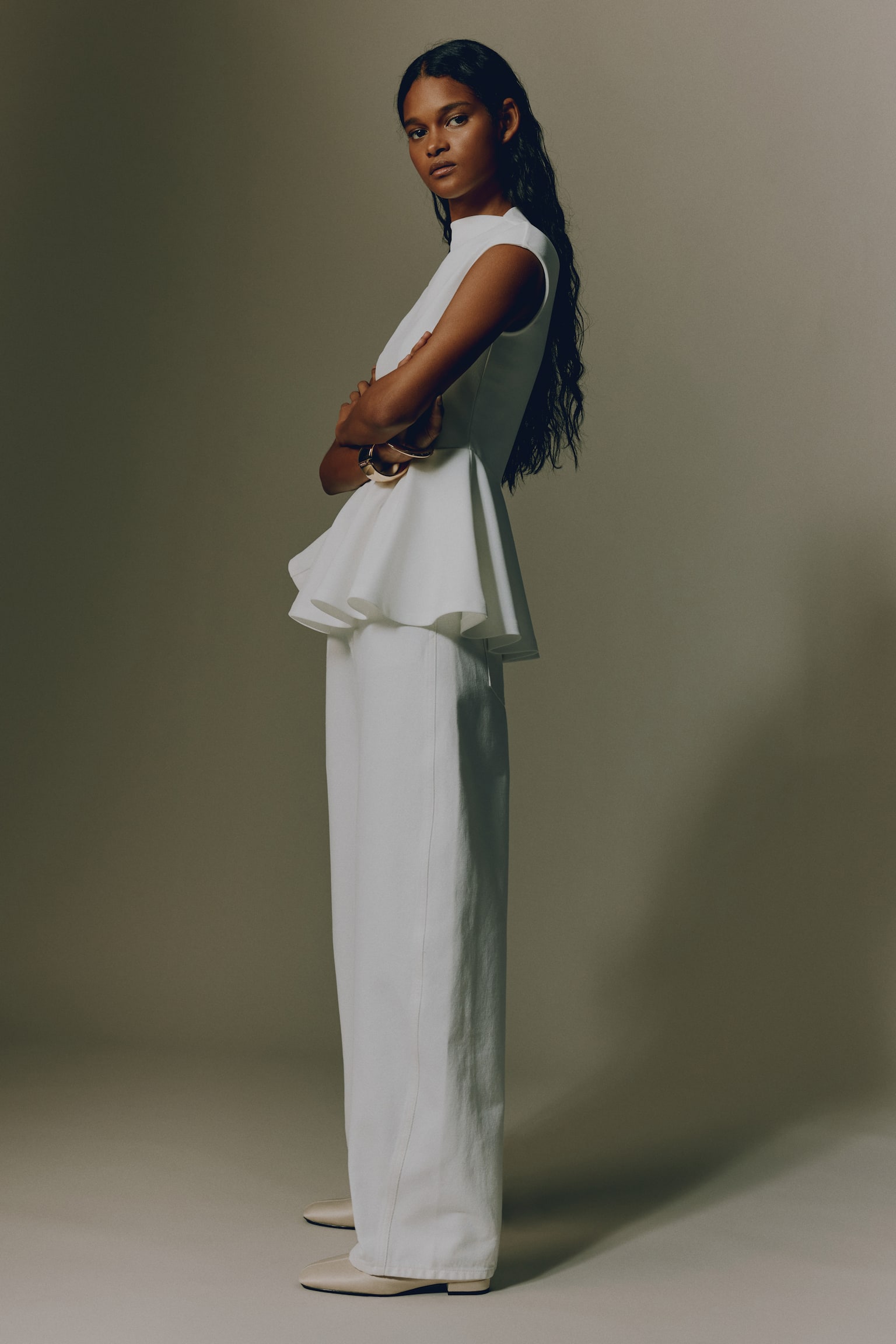 Barrel Leg High Waist Jeans - White/Denim blue/Light grey marl - 4