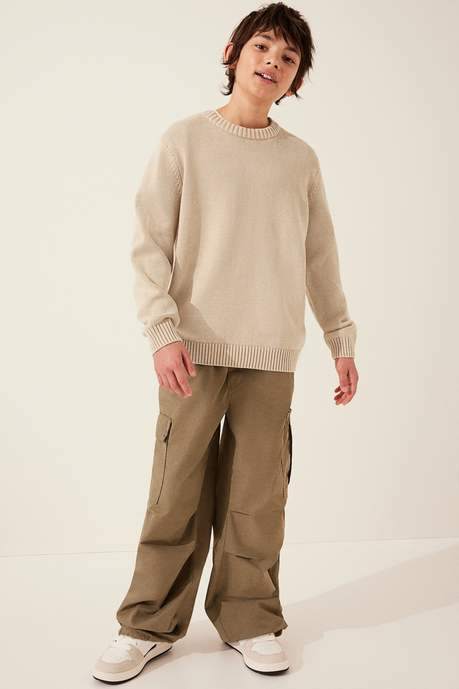 Loose-fit jumper - Beige/Washed dark blue - 4