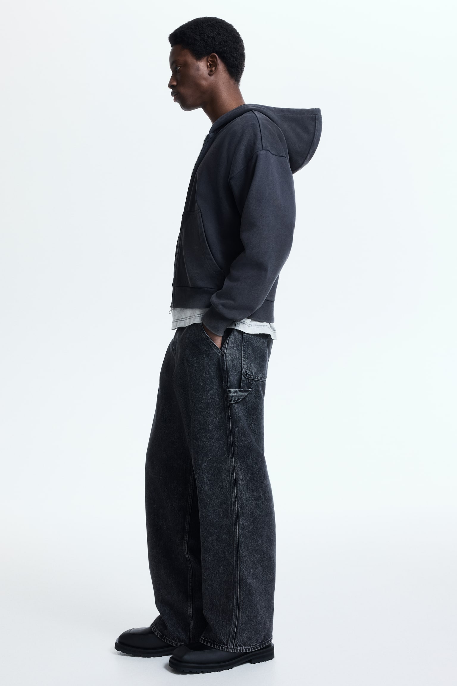 집업 후디 오버사이즈핏 - 다크 그레이/그레이 멜란지/다크 블루/라이트 그린/블랙/카키 그린/빈티지 블랙 - 6