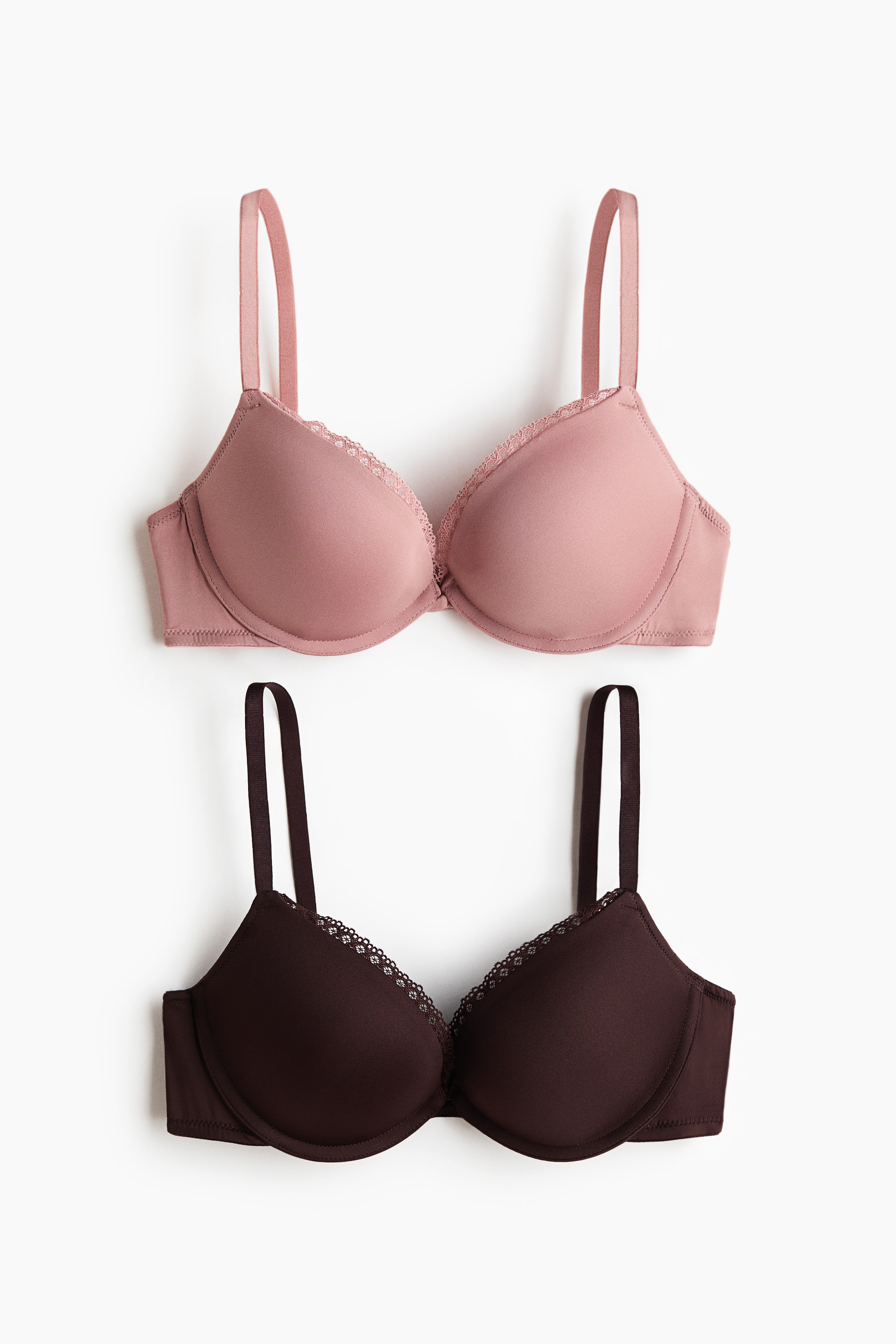 2 kpl mikrokuituisia super push up -rintaliivejä - Tummanruskea/Himmeänroosa/Musta/Beige