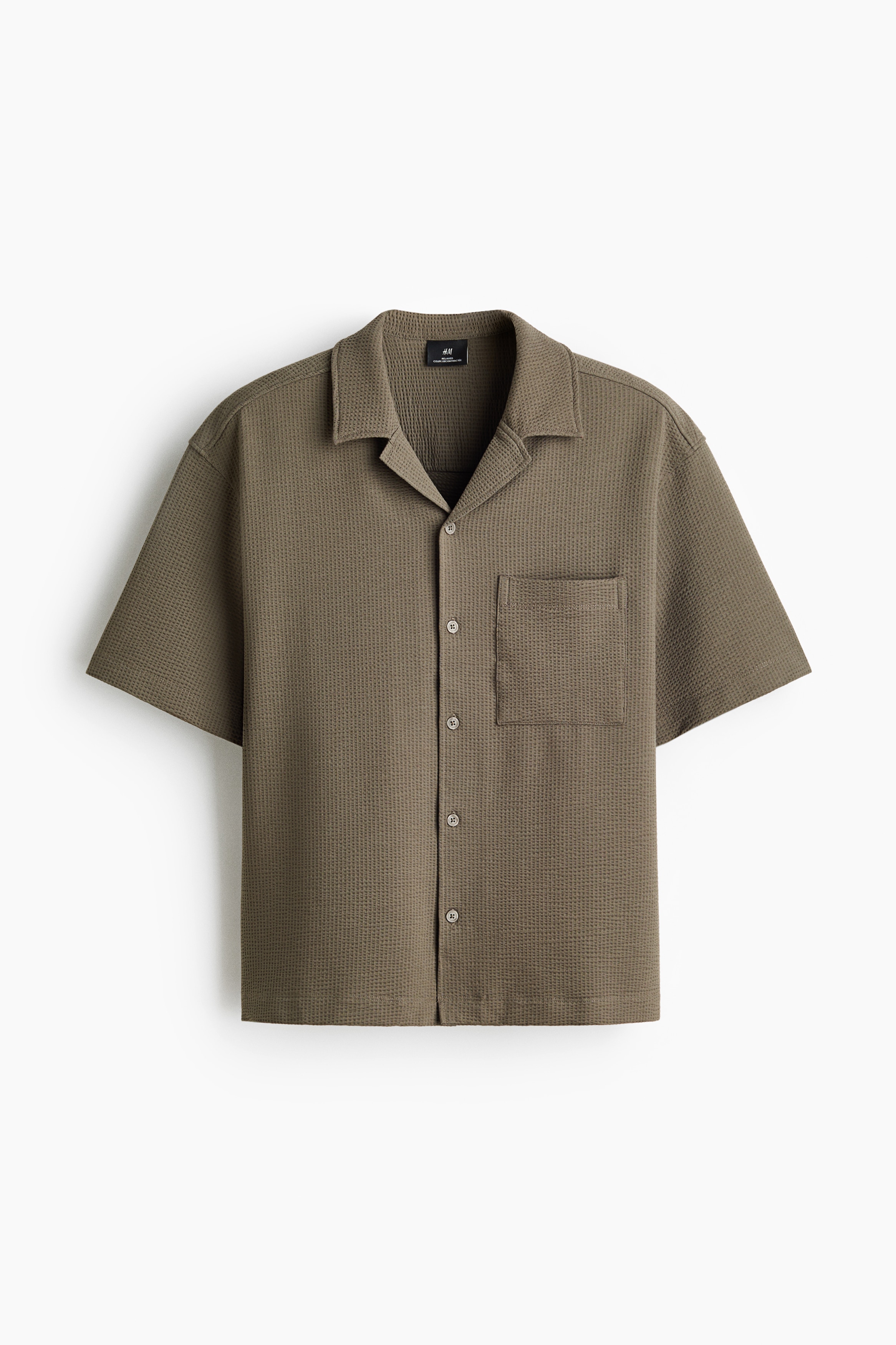 Camisa resort gofrada Relaxed Fit - Verde caqui/Negro/Crema