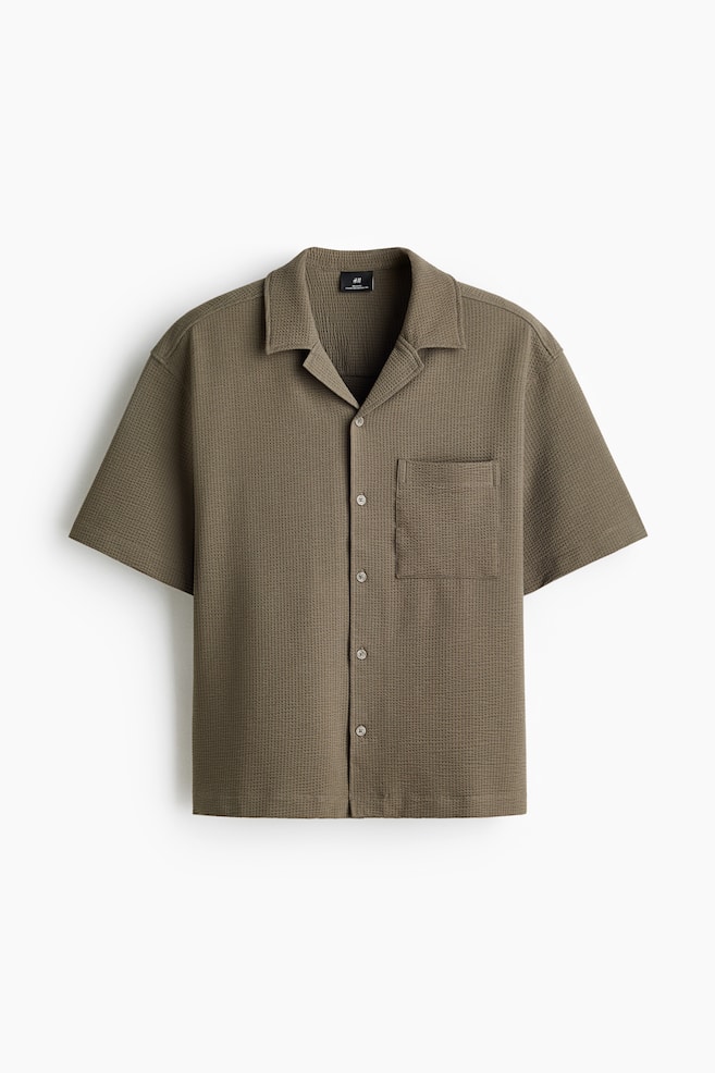 Relaxed Fit Waffled resort shirt - Khaki green/Black - 1