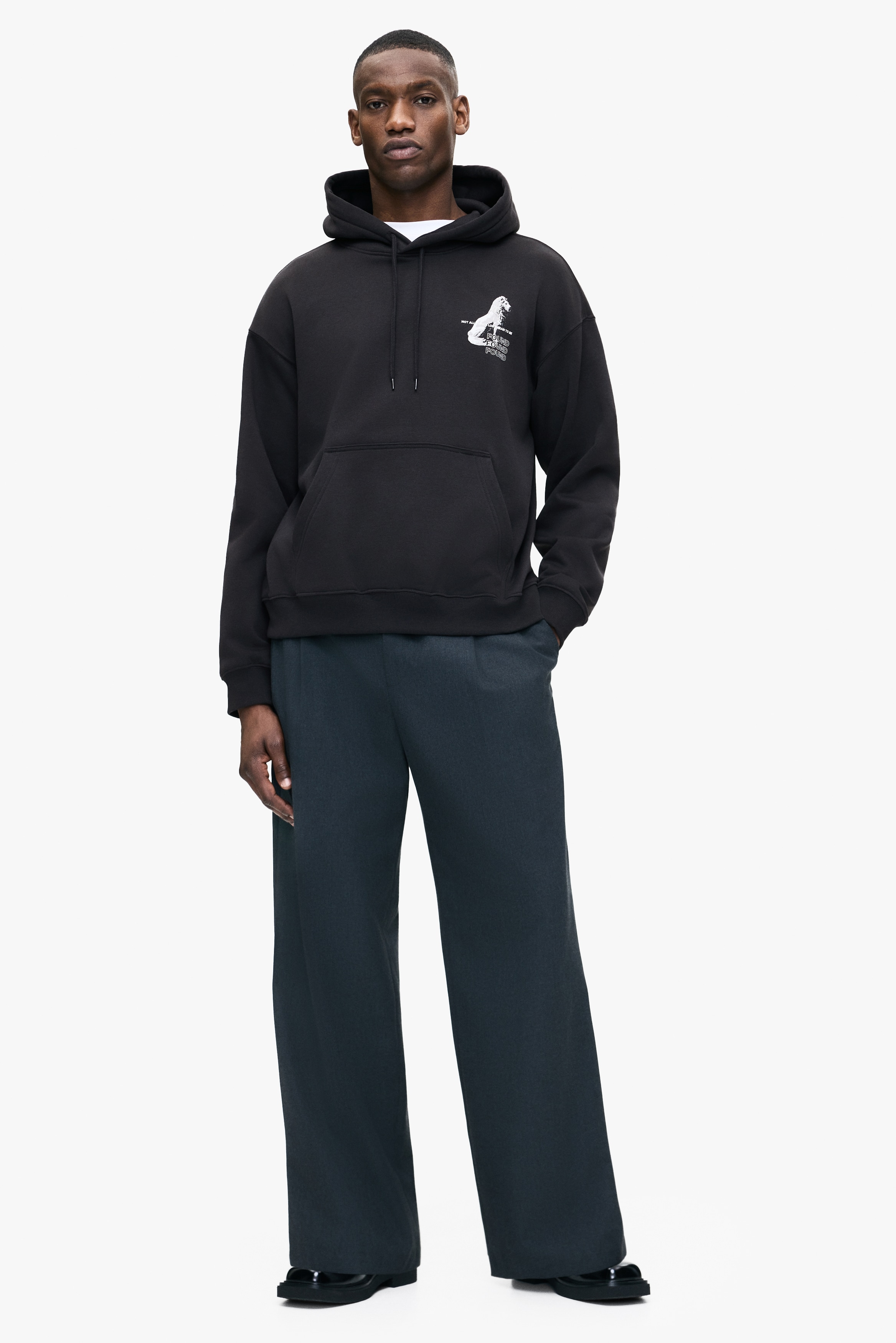 Loose Fit Printed Hoodie - Black/Found - Men | H&M US