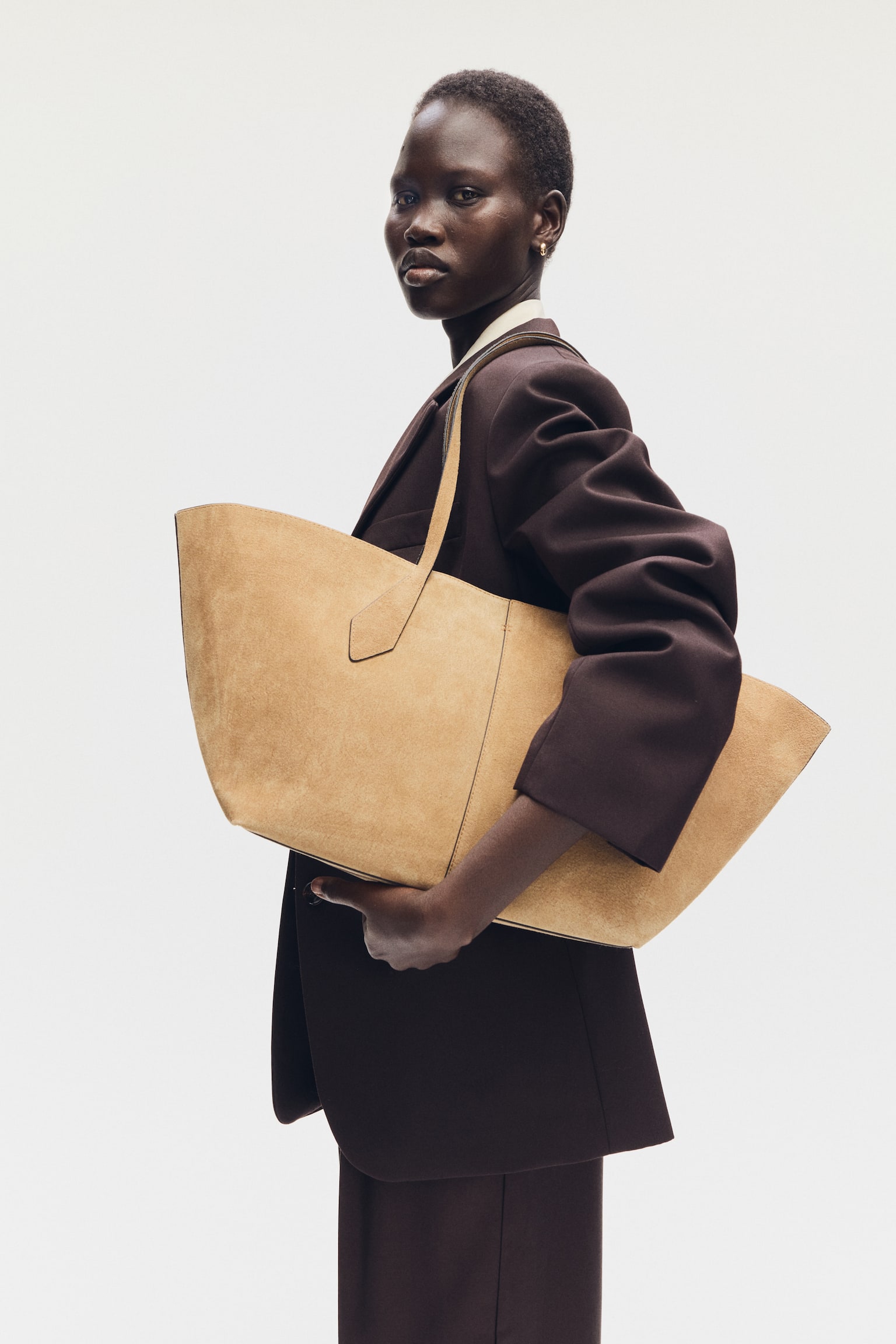 Замшева сумка-шопер - Темно-бежевий/Коричневий - 6