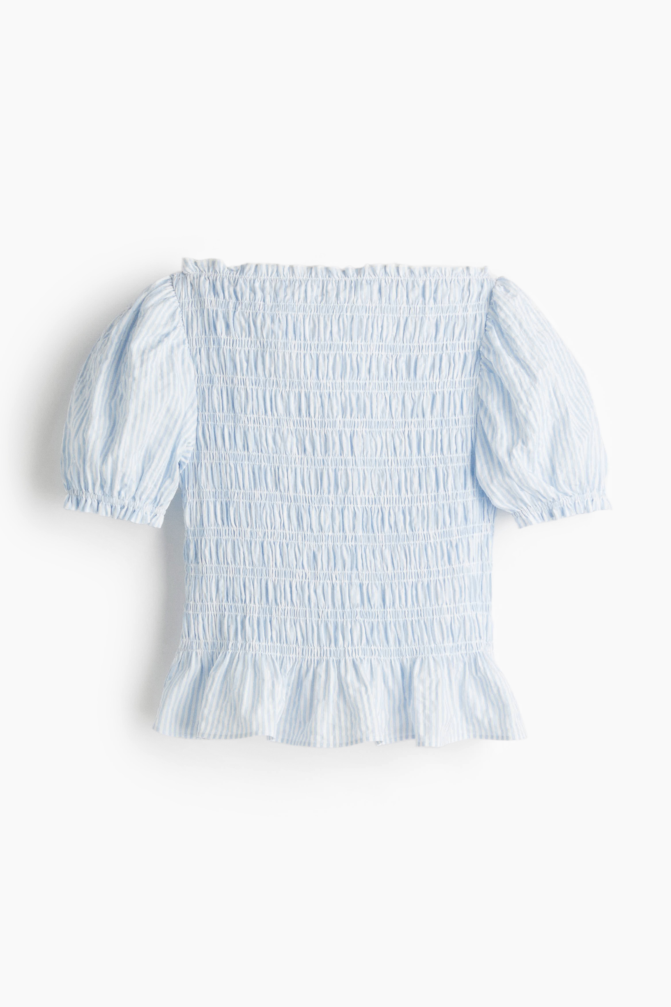 Smocked blouse - Light blue/Striped/White