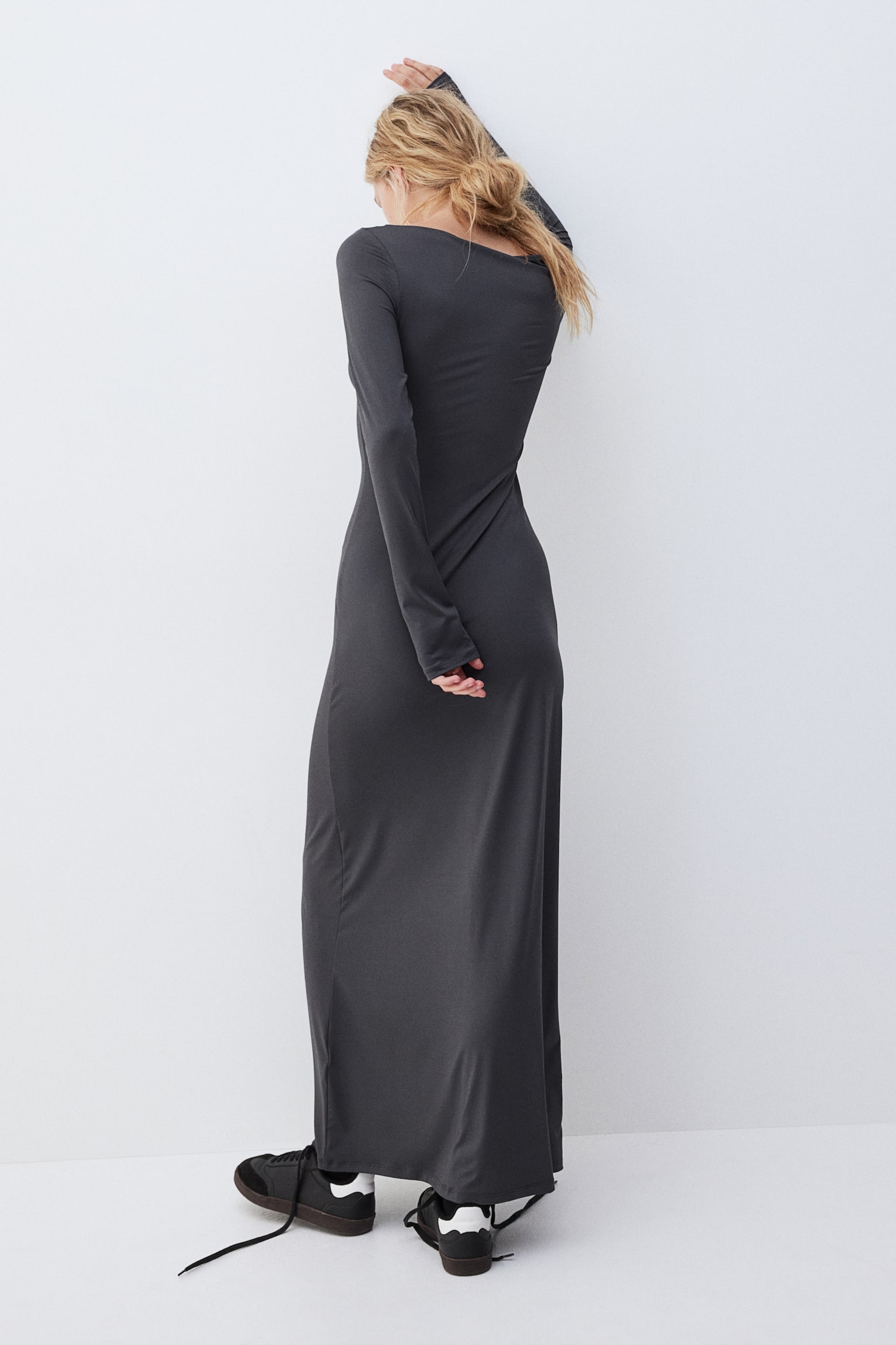 Boat-neck maxi dress - Dark grey/Black/Light beige/Black - 4