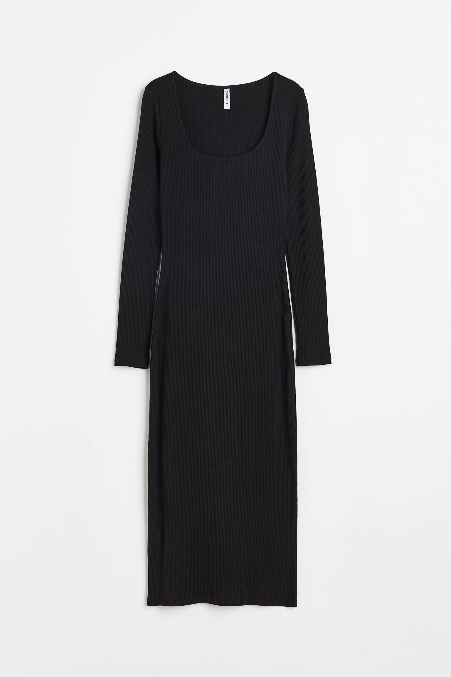 Vestido coleante canelado - Preto