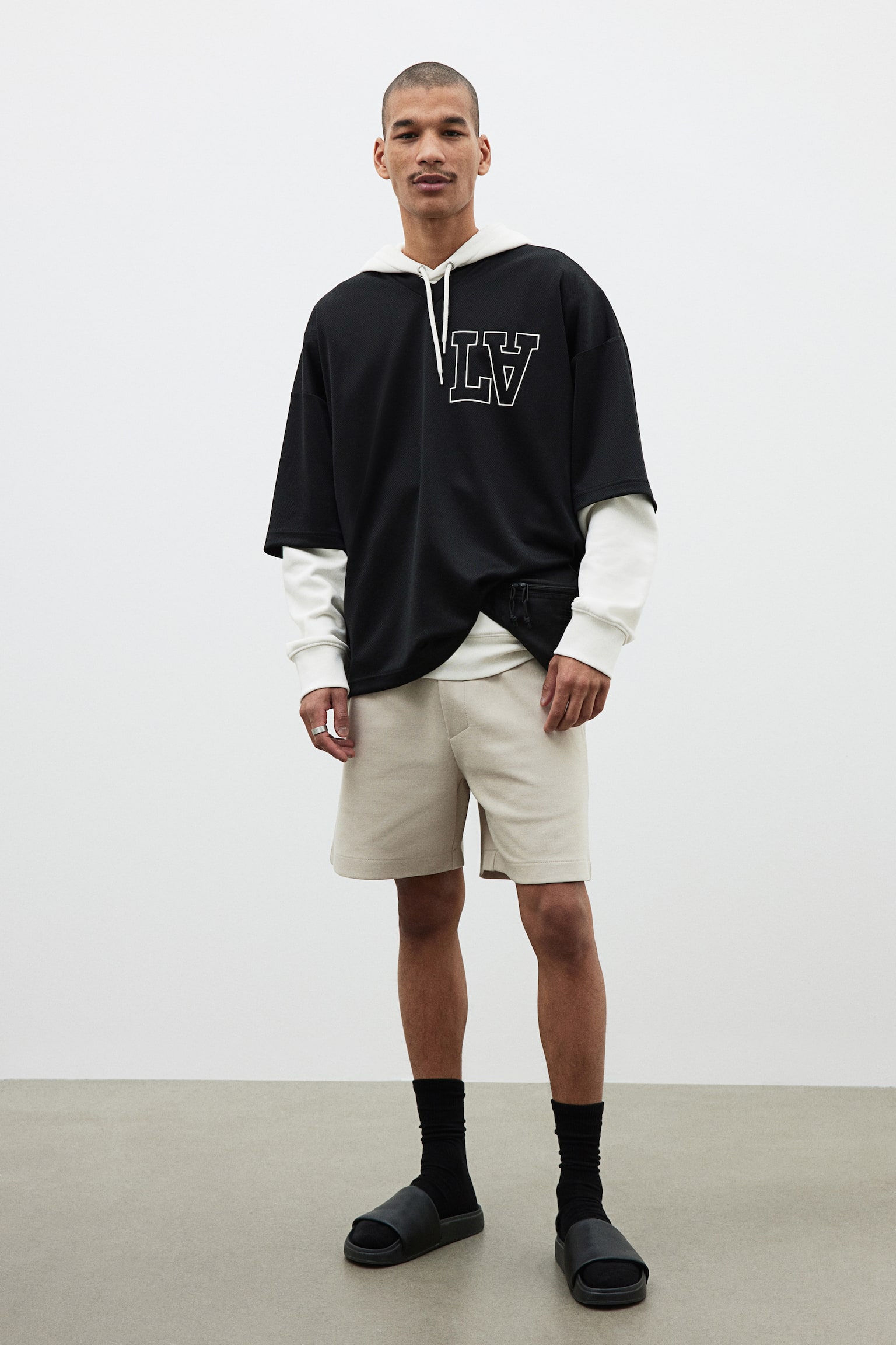 Oversized Fit Printed mesh T-shirt - Black/LA - 1