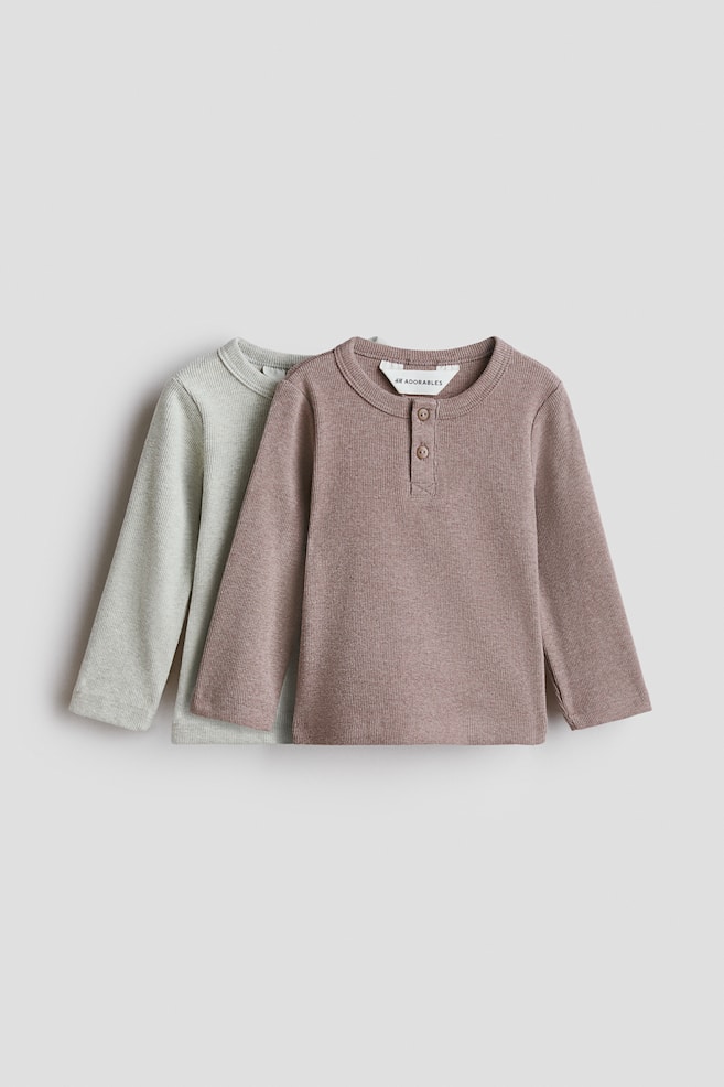 2-pack Cotton Henley Tops - Light green/Beige/Light beige/Boats/Light grey/Beige stripe/Dark grey/Light grey - 1
