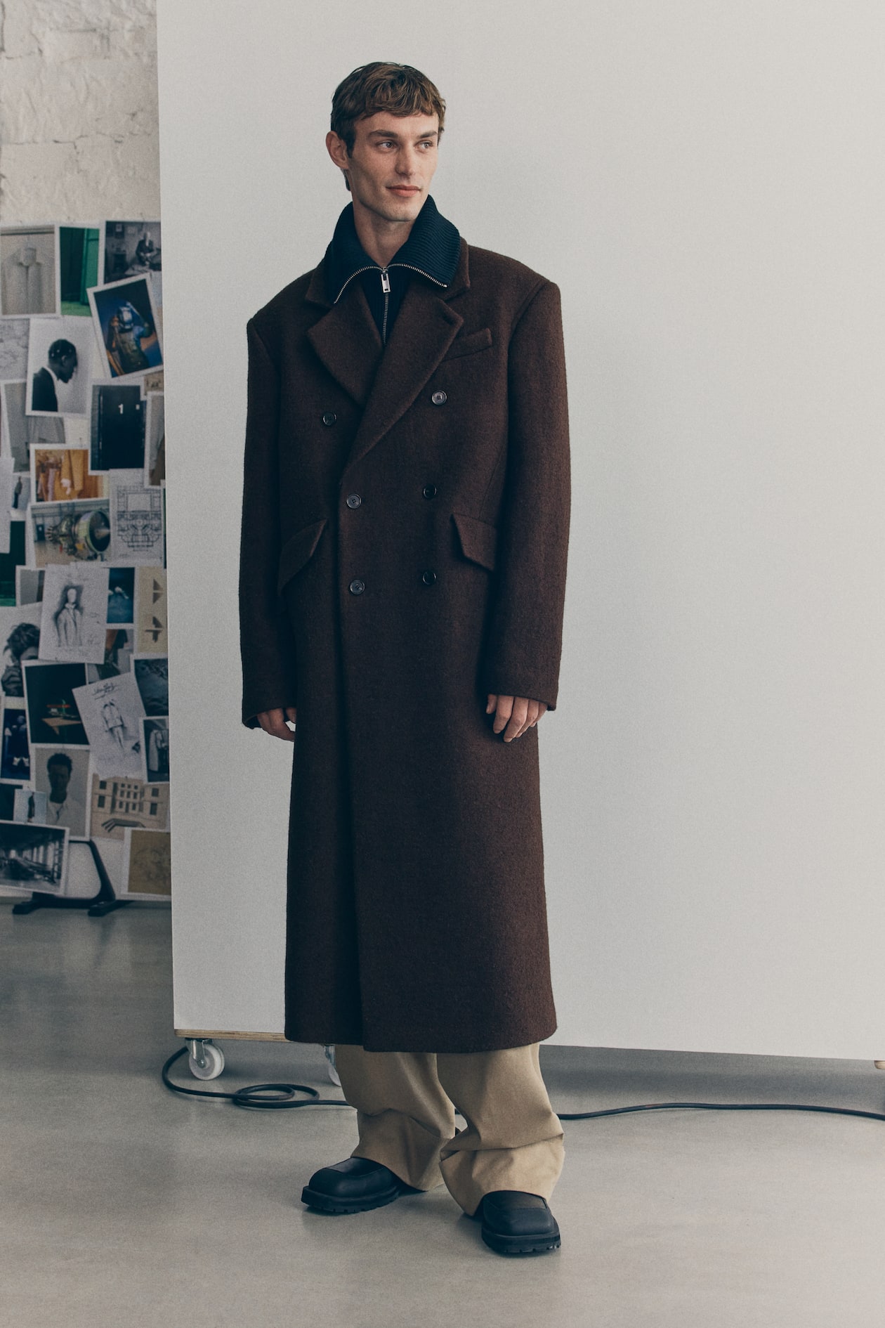 Double-breasted wool coat Brown Men H&M