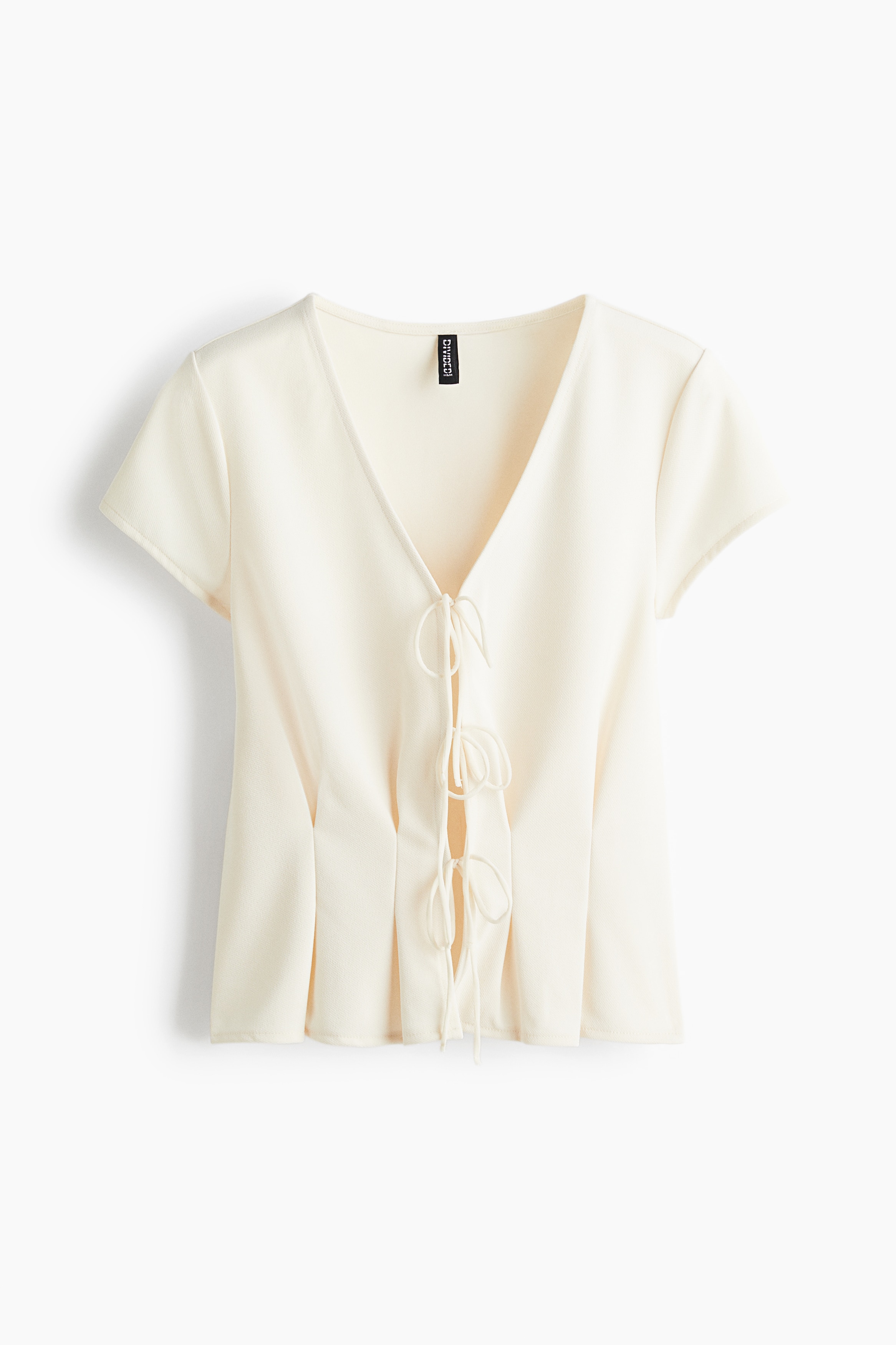 Waisted tie-front top - Cream/Light blue